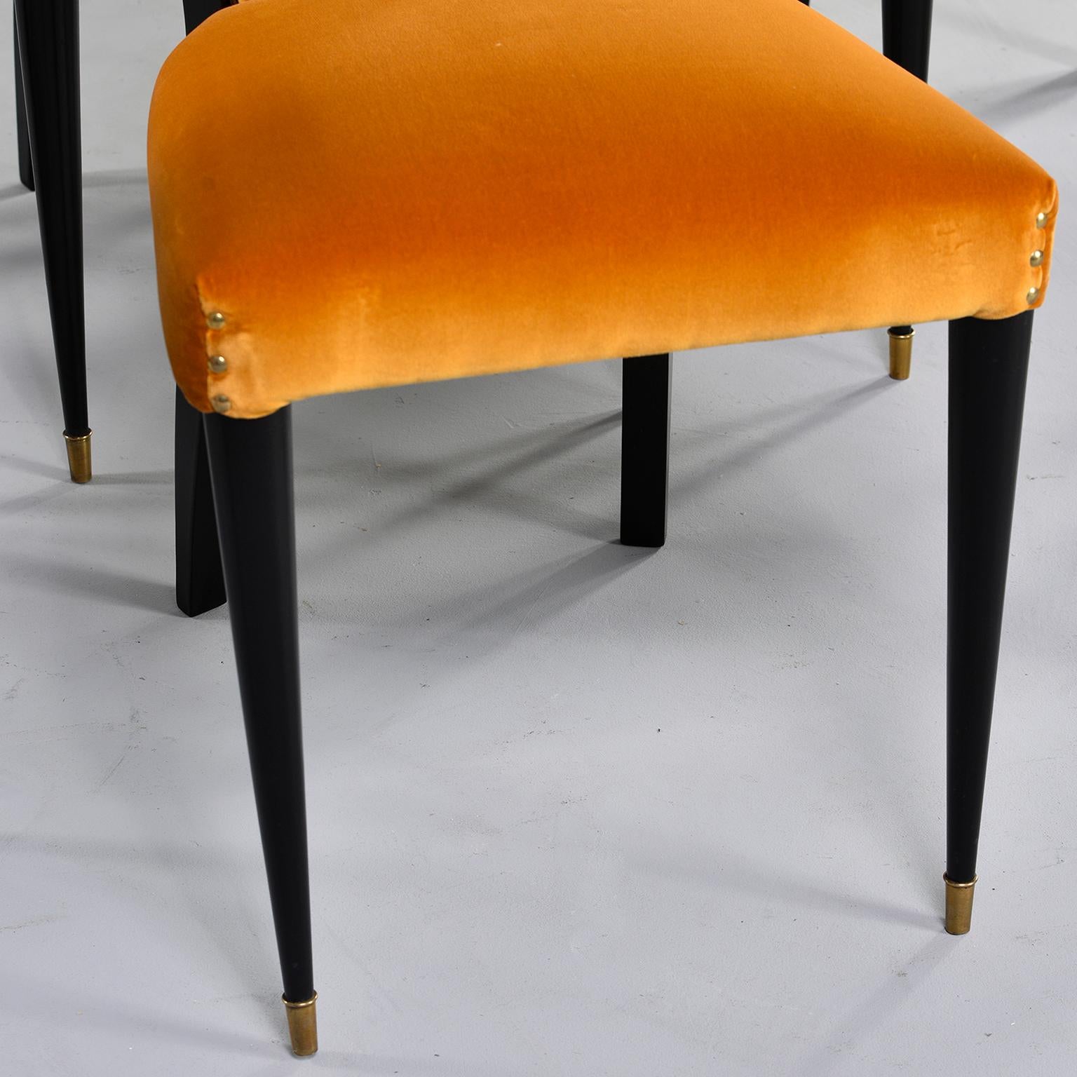 20th Century Set of 6 Ebonised Art Deco Chairs with Poppy Gold Velvet Upholstery