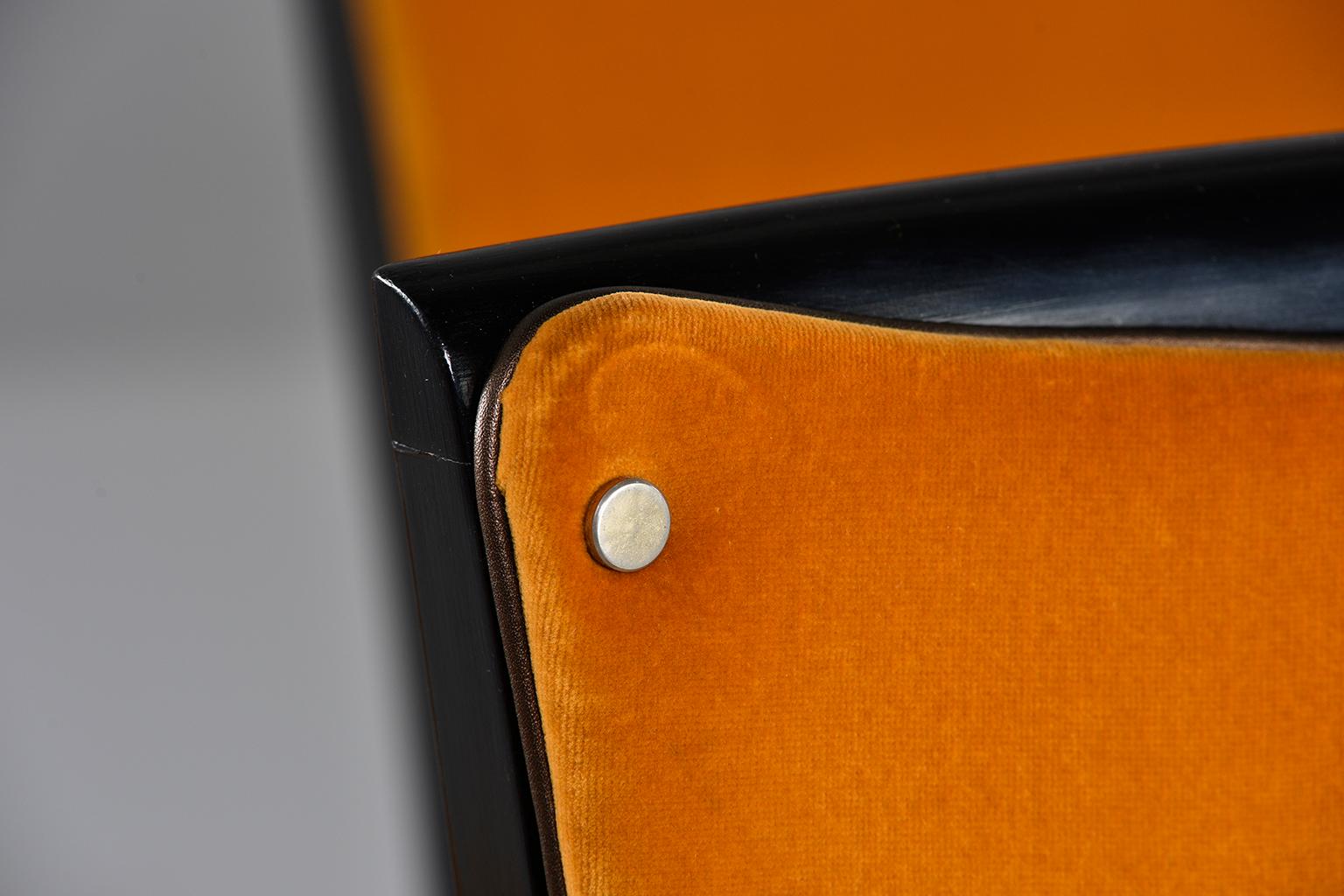 Wood Set of 6 Ebonised Art Deco Chairs with Poppy Gold Velvet Upholstery