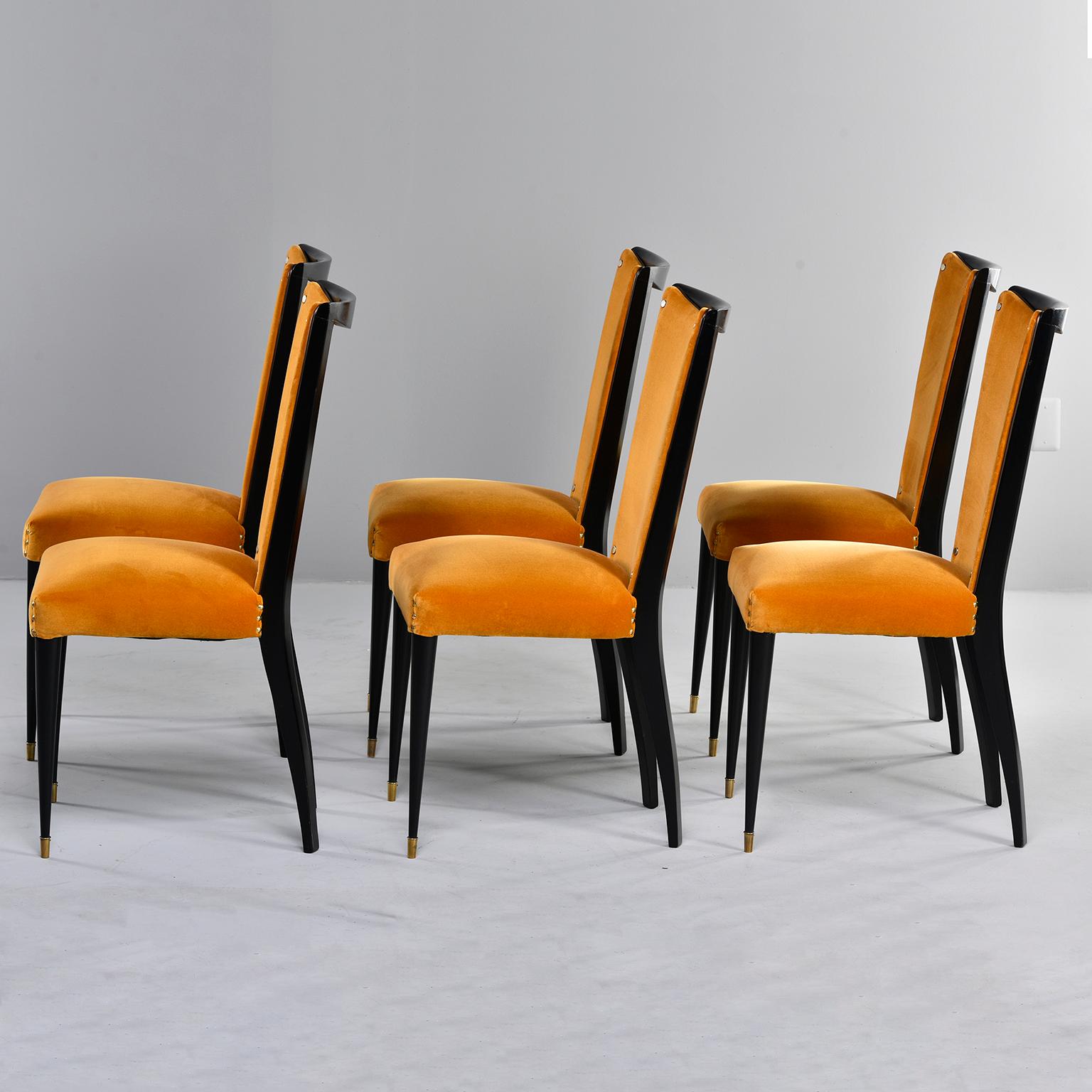 Set of 6 Ebonised Art Deco Chairs with Poppy Gold Velvet Upholstery 1