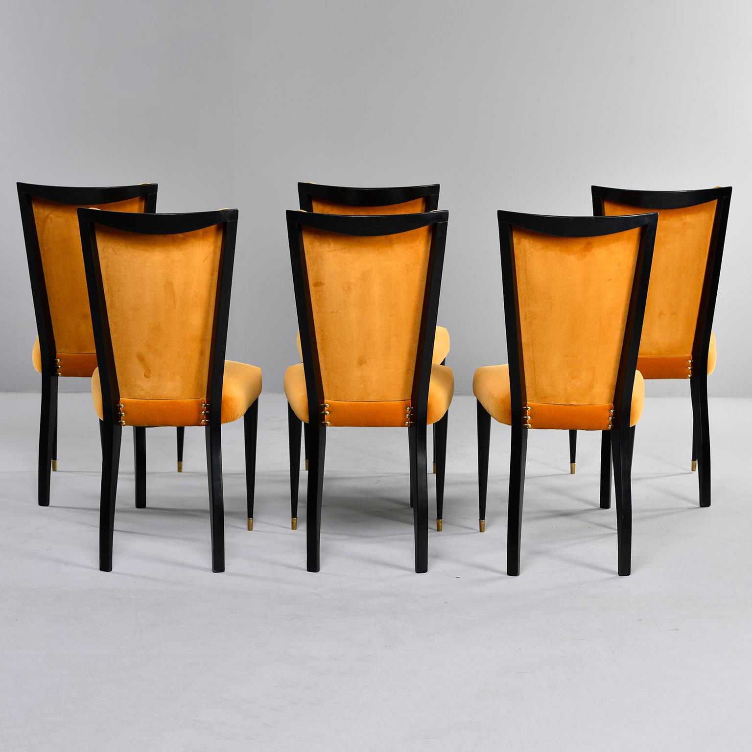 Set of 6 Ebonised Art Deco Chairs with Poppy Gold Velvet Upholstery 2