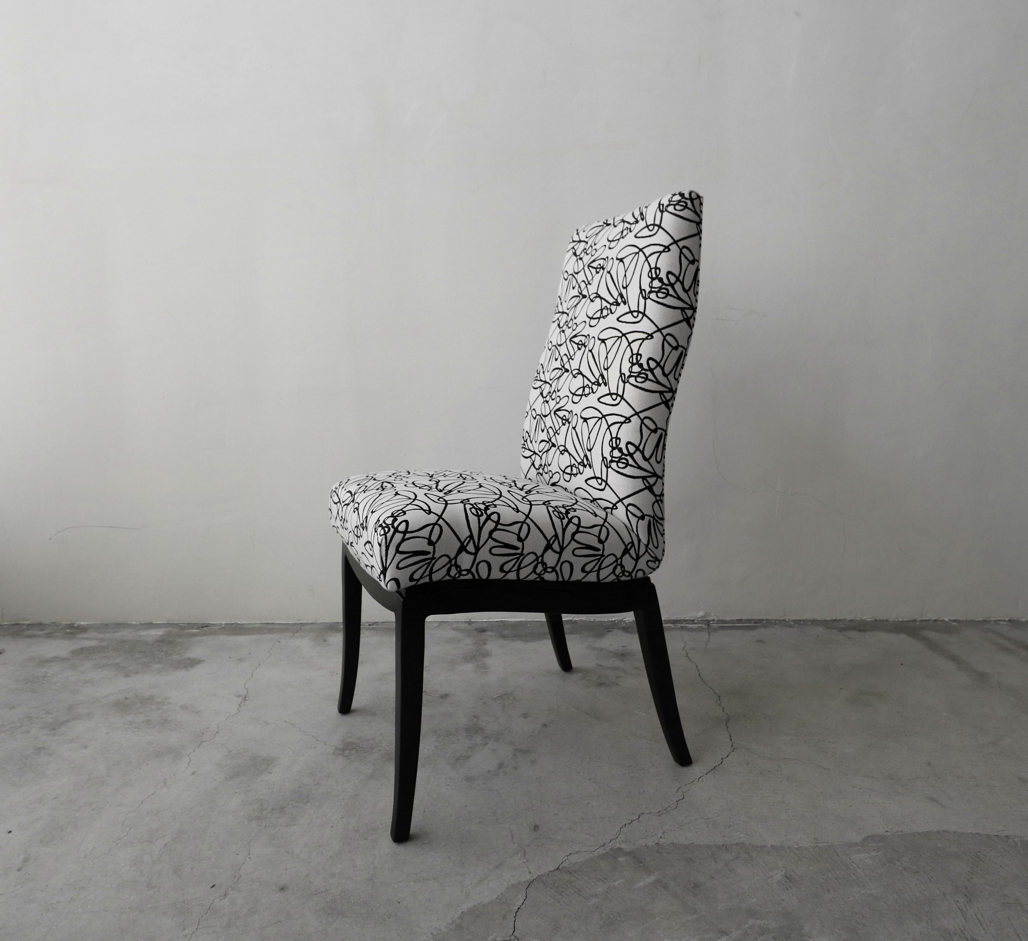 Fabric Set of 6 Ebonized Midcentury Dining Chairs