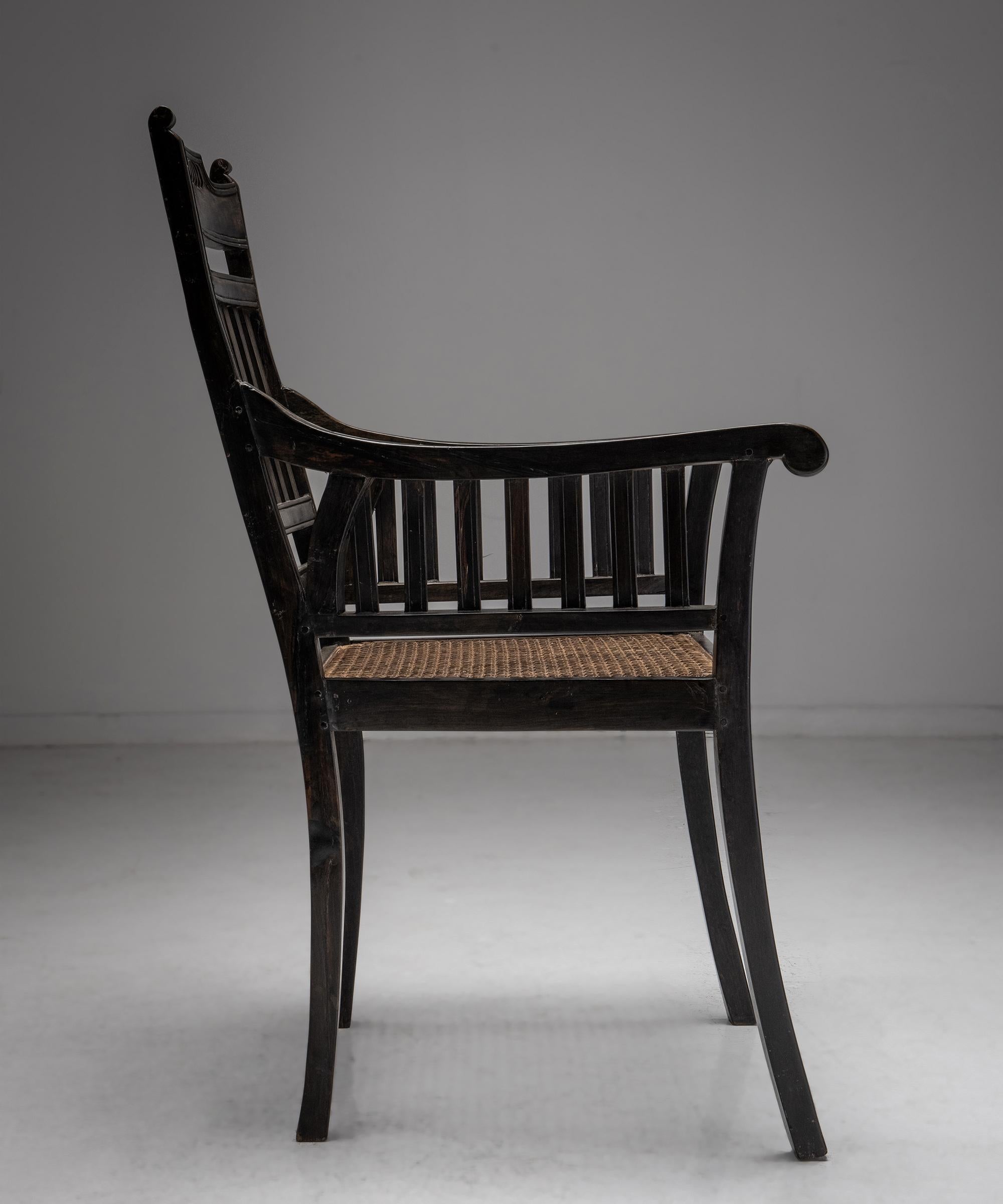 Carved Set of '6' Ebony & Cane Dining Chairs, England, 1940