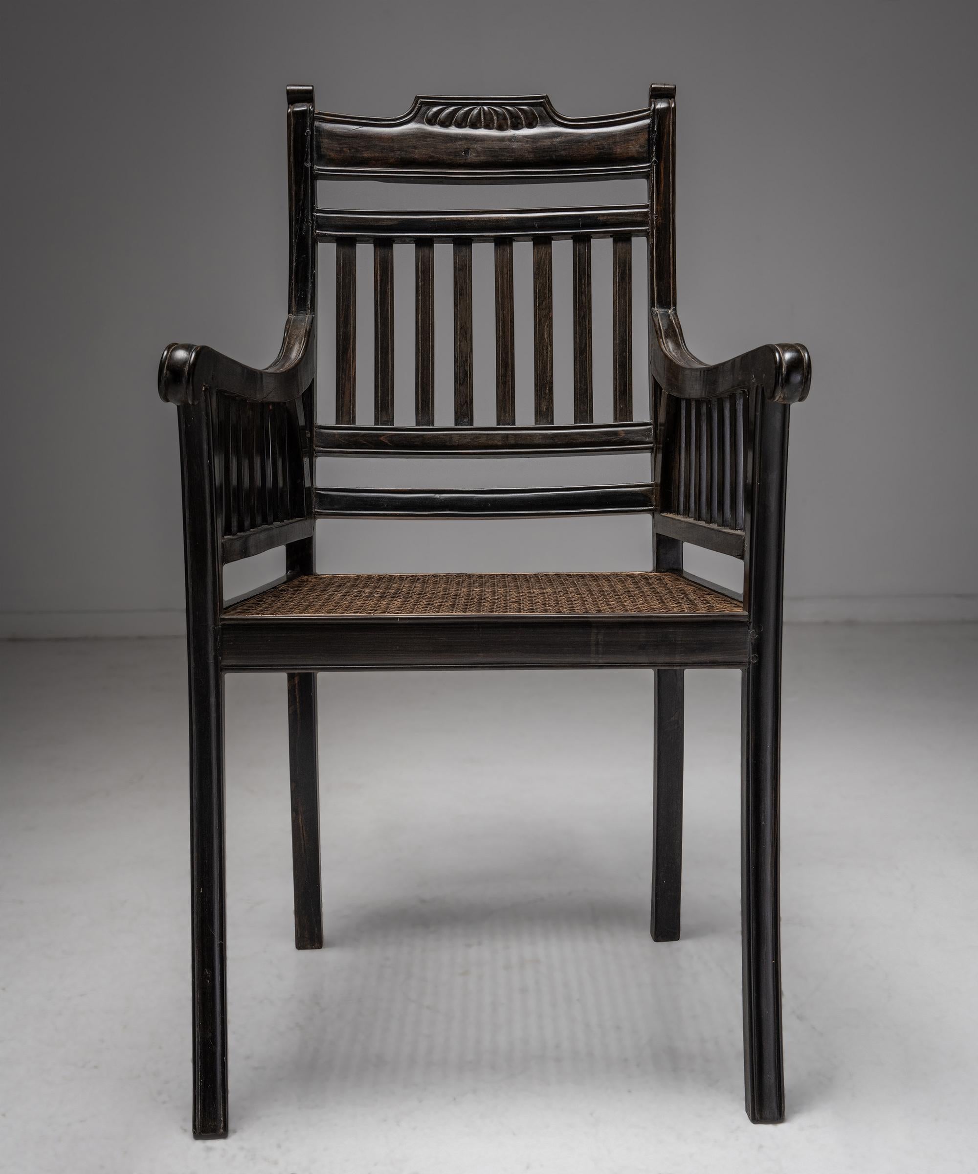 Set of '6' Ebony & Cane Dining Chairs, England, 1940 In Good Condition In Culver City, CA