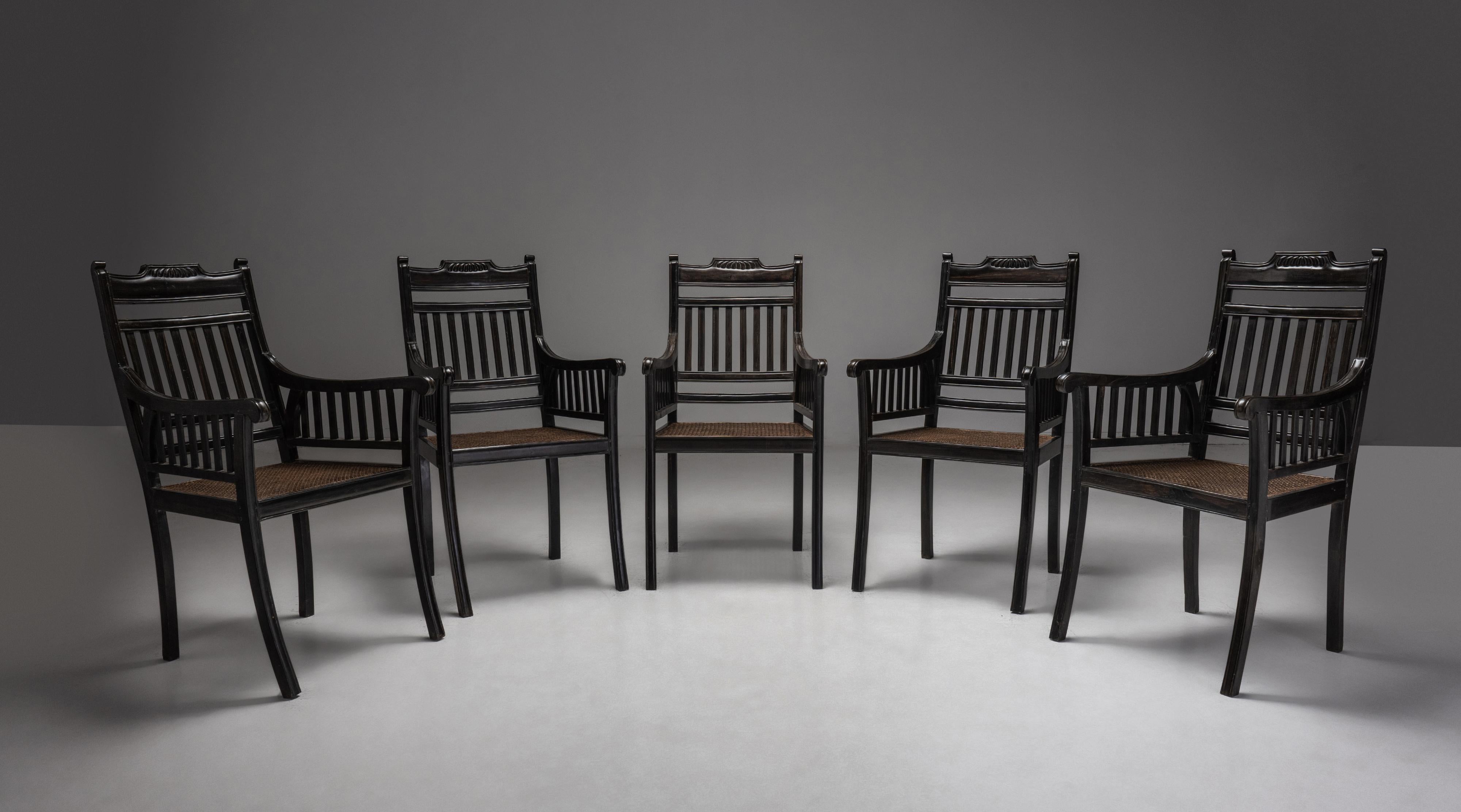 Set of '6' Ebony & Cane Dining Chairs, England, 1940 3