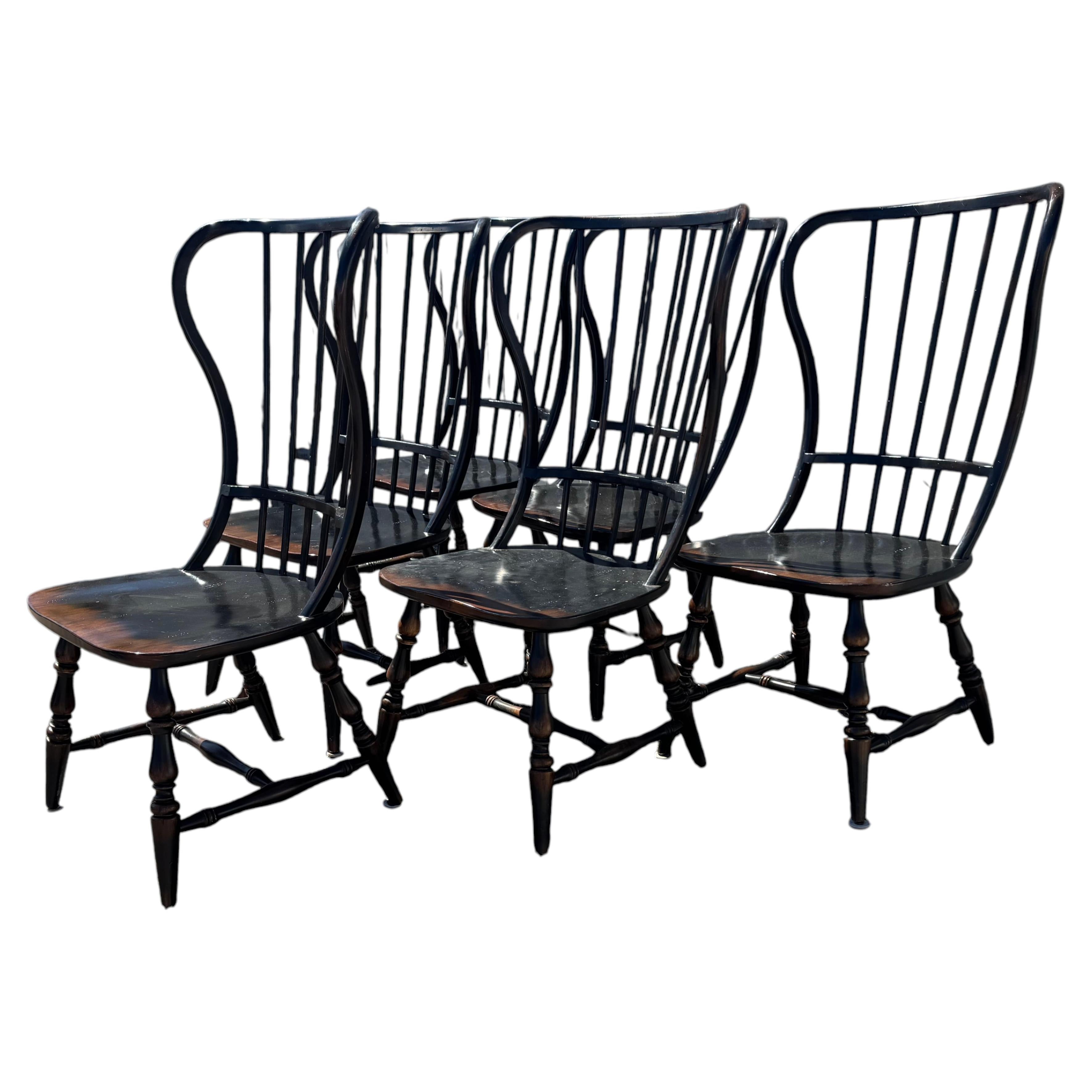 Set of 6 Ebony Spindle Back Sanctuary Chairs by Hooker
