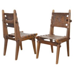 Set of 6 Ecuadorian Dining Chairs with stamped leather by Angel Pazmino, 1960's