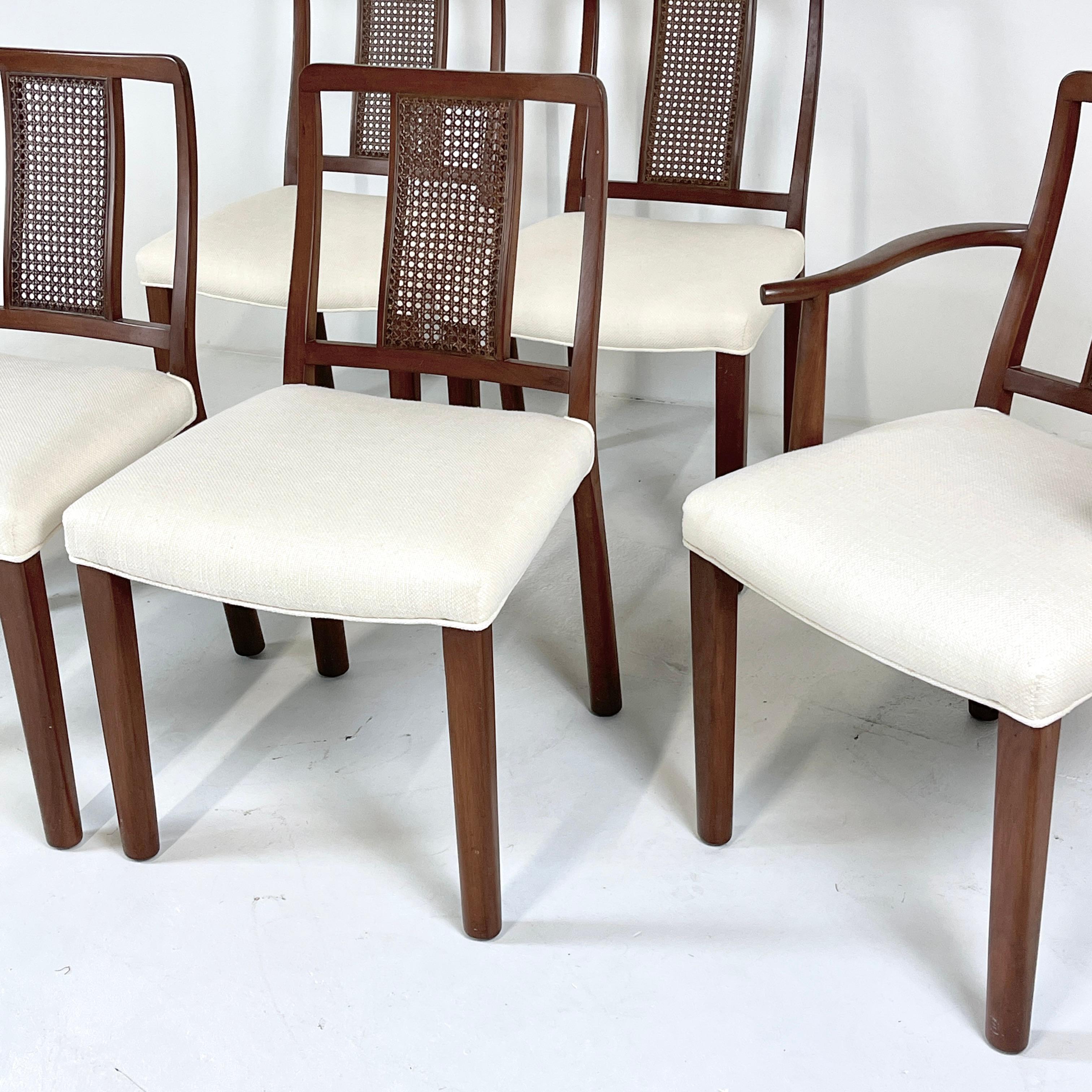 Tissage Ensemble de 6 chaises de salle à manger à dossier canné Edward Wormley pour Dunbar en vente