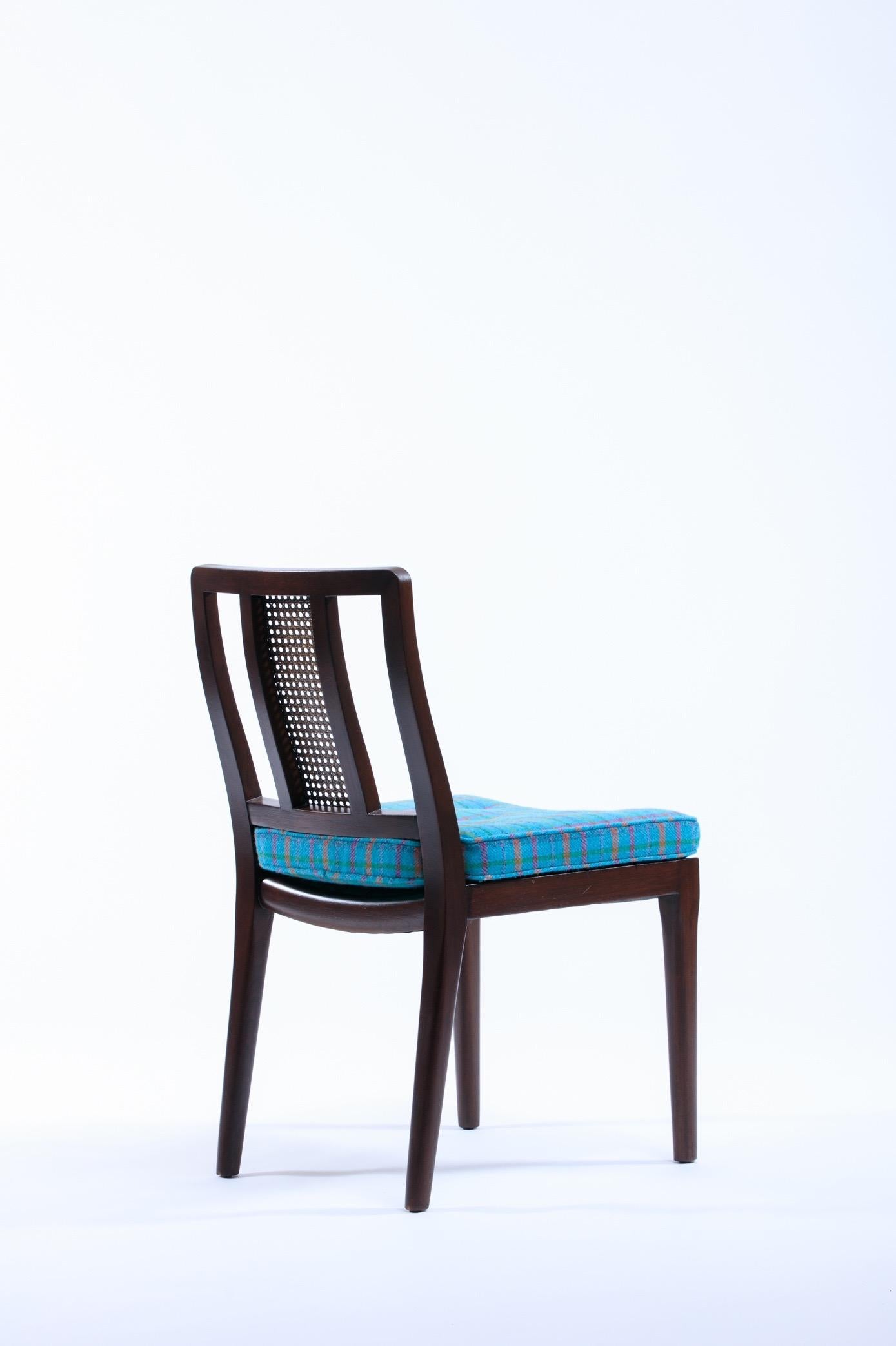 Mid-Century Modern Set of 6 Edward Wormley for Dunbar Blue Dining Chairs with Cane Backs, c. 1958