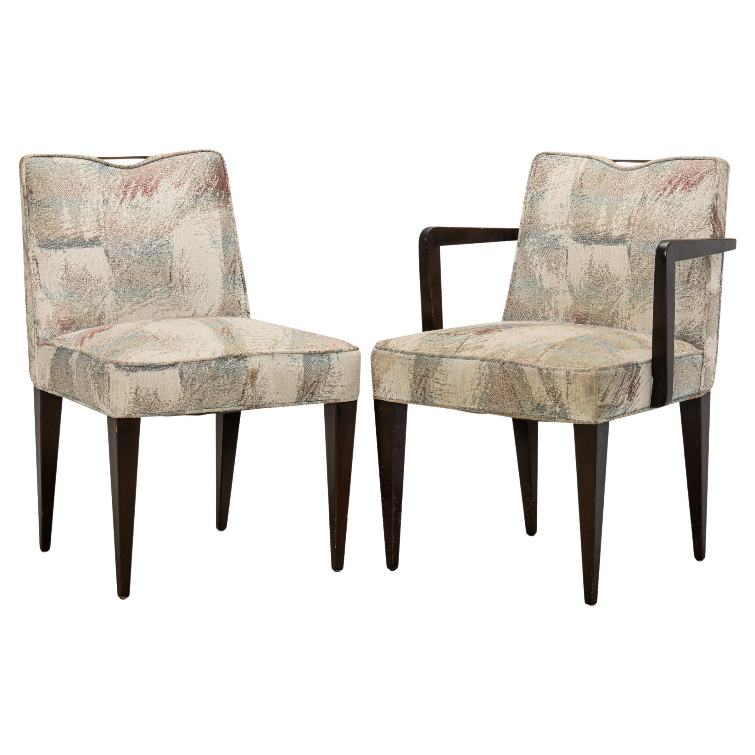Set of 6 Edward Wormley for Dunbar Patterned Pastel Upholstered Dining Chairs For Sale