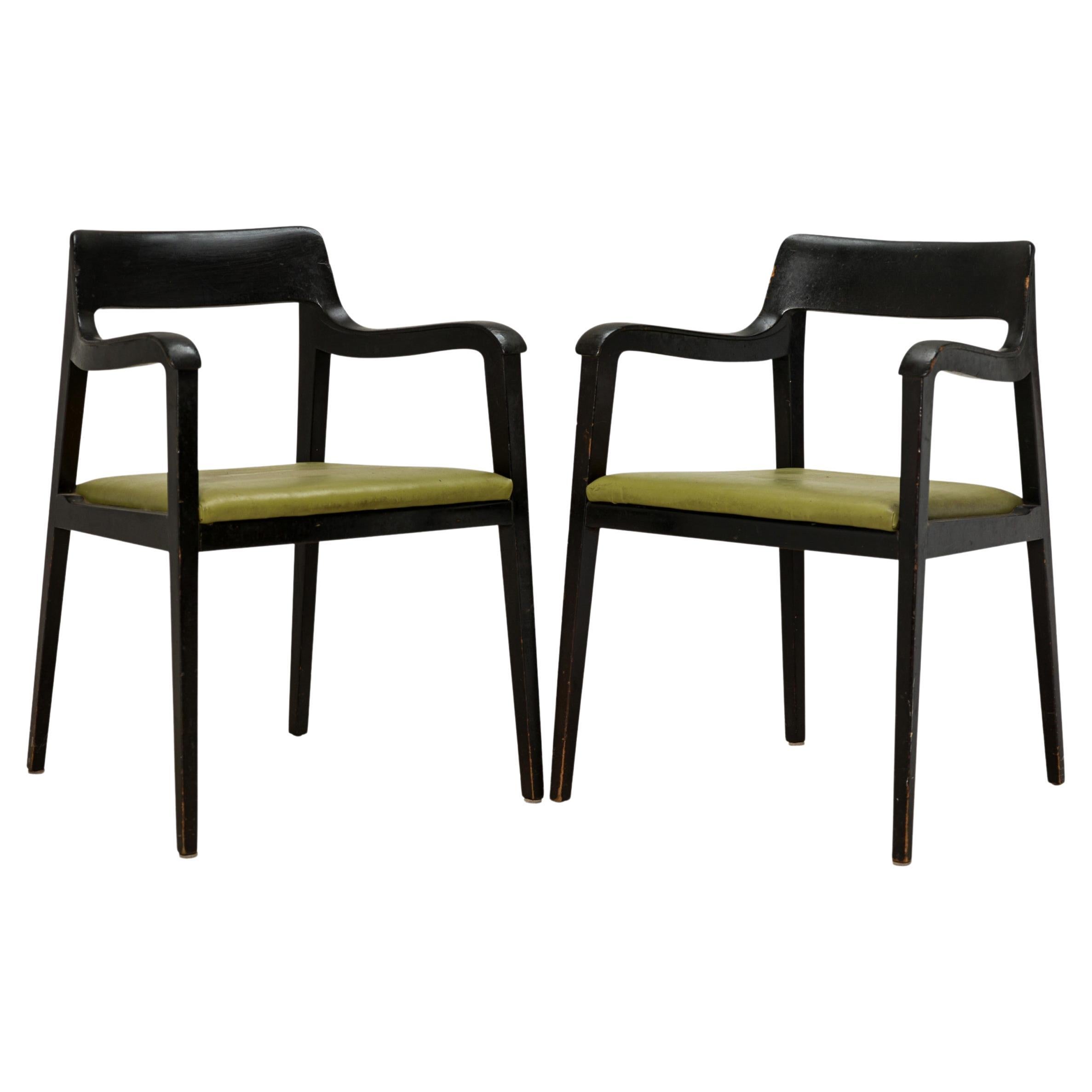 Set of 6 Edward Wormley for Dunbar 'Riemerschmid' Black and Green Dining Chairs For Sale