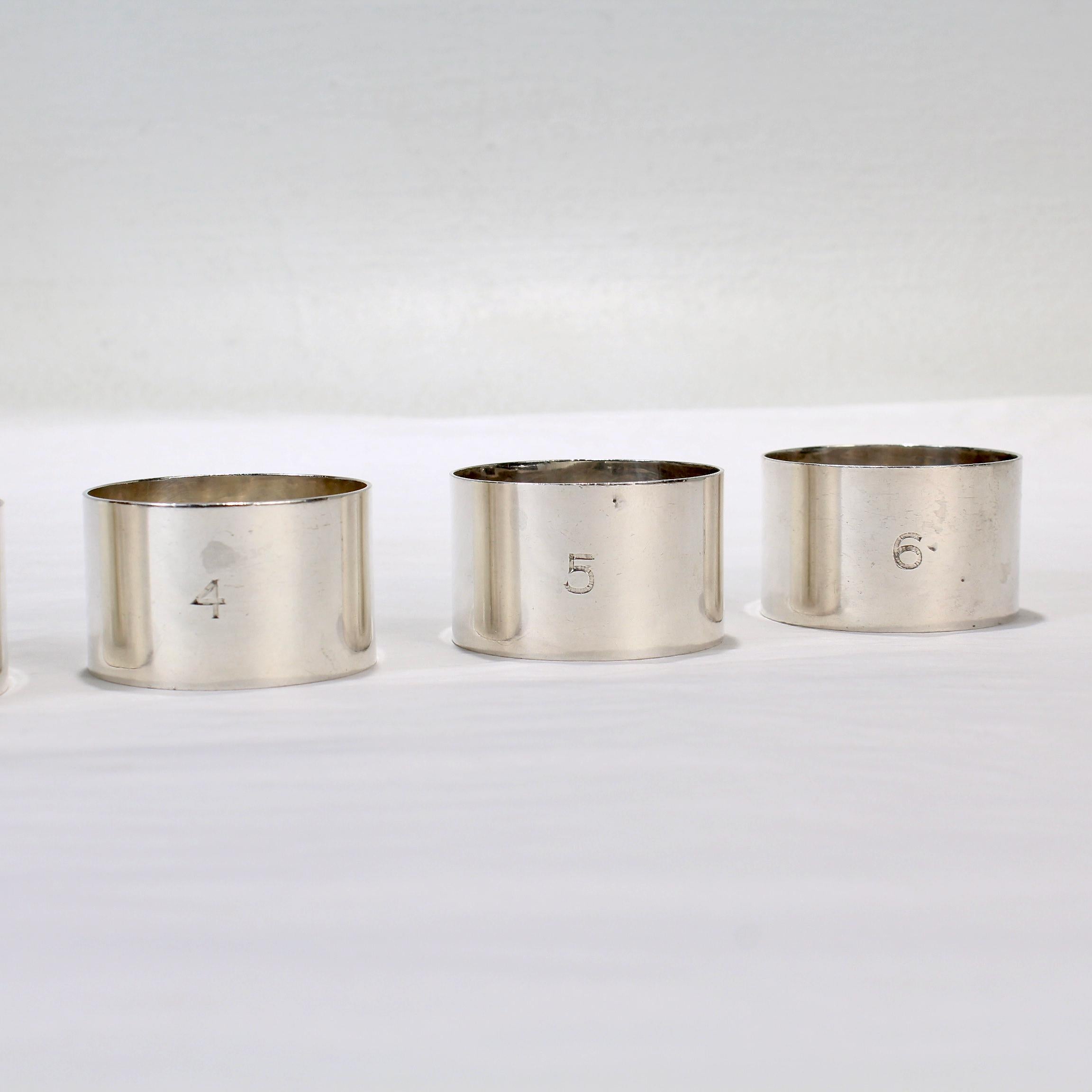 Women's or Men's Set of 6 Edwardian Numbered Sterling Silver Napkin Rings by Adie Brothers