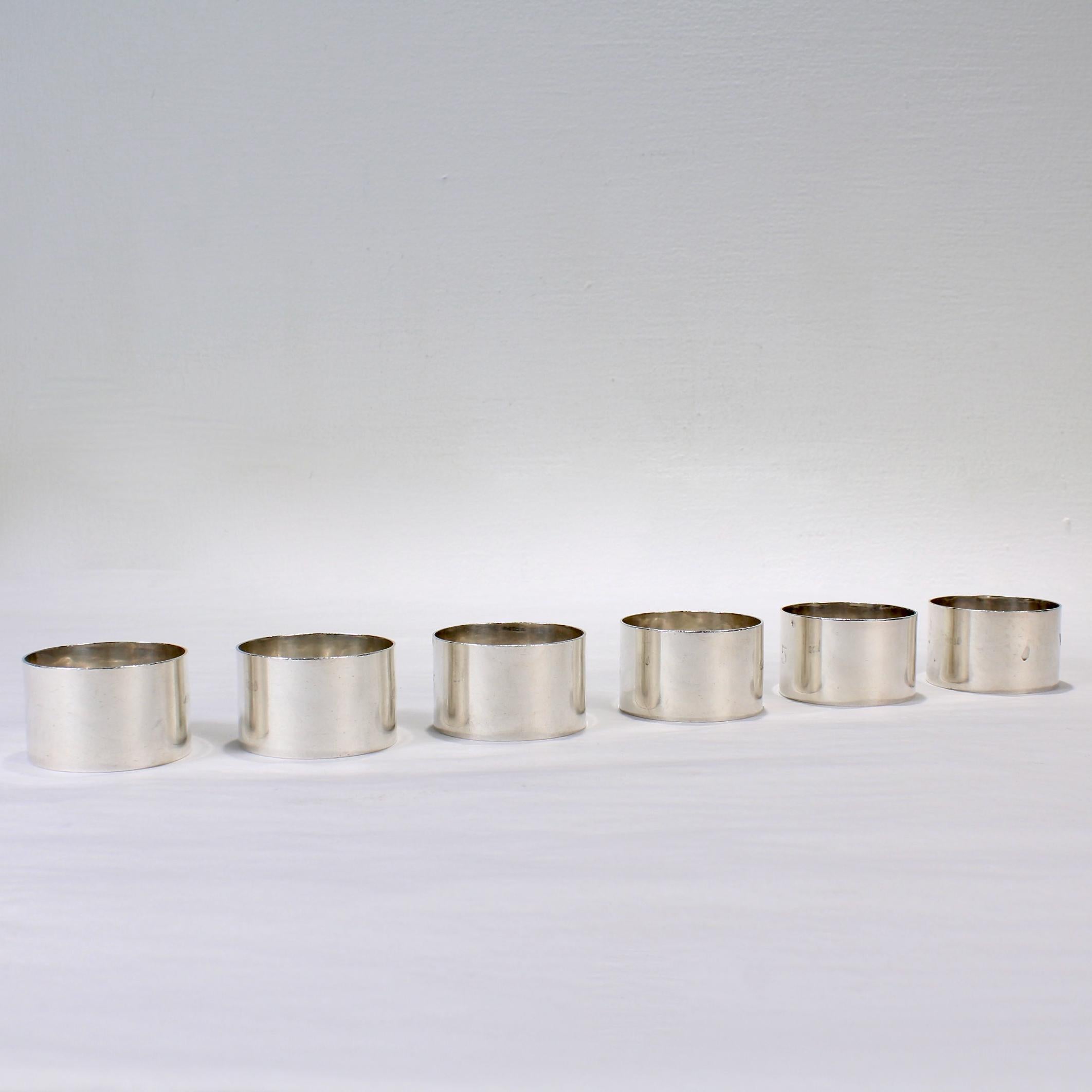 Set of 6 Edwardian Numbered Sterling Silver Napkin Rings by Adie Brothers 1