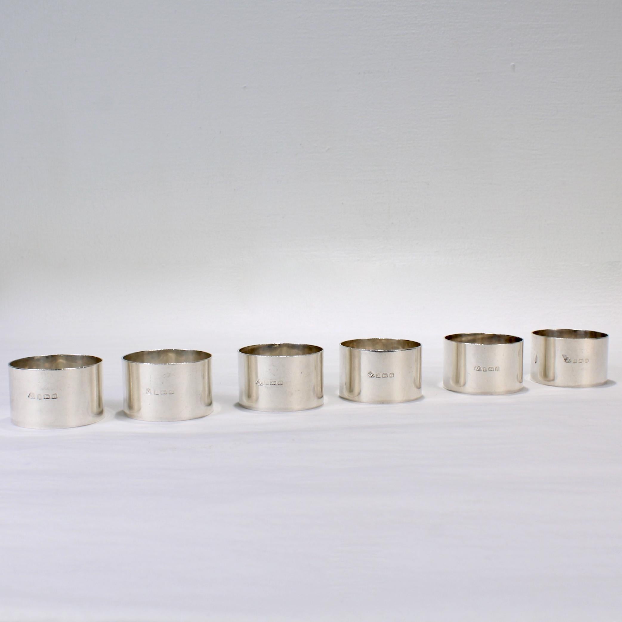 Set of 6 Edwardian Numbered Sterling Silver Napkin Rings by Adie Brothers 2