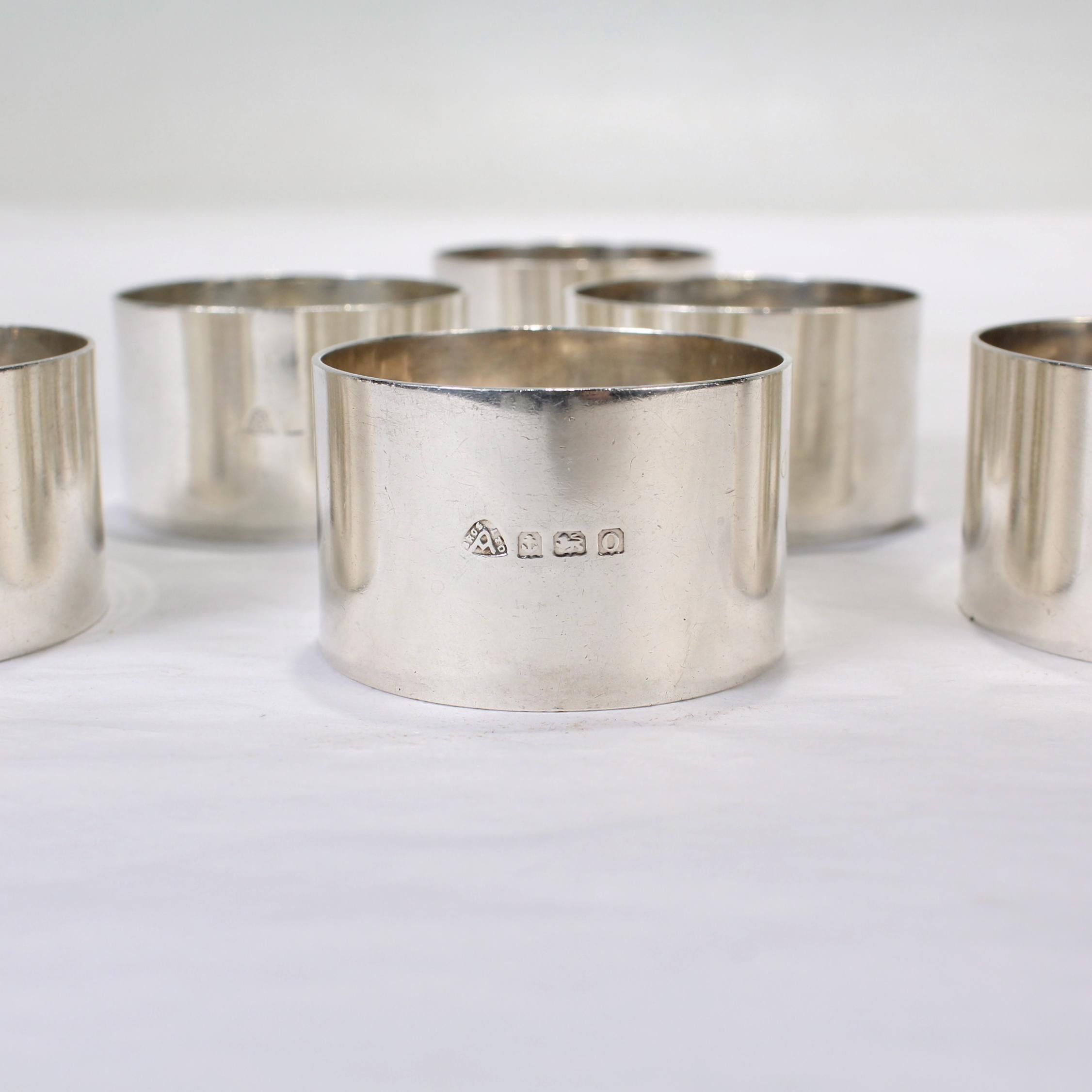 Set of 6 Edwardian Numbered Sterling Silver Napkin Rings by Adie Brothers 5
