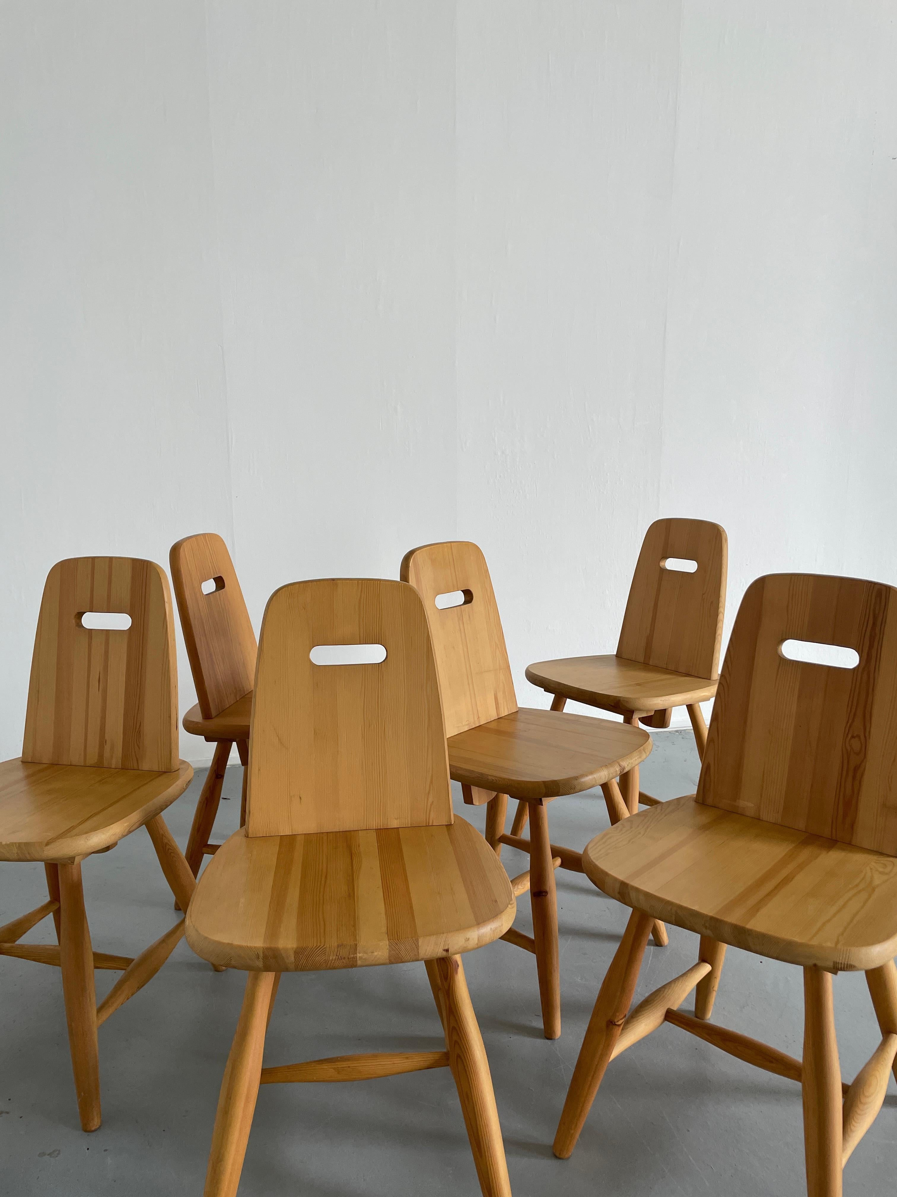 Finnish Set of 6 Eero Aarnio 'Pirtti' Wooden Dining Chairs in Solid Pine for Laukaan Puu
