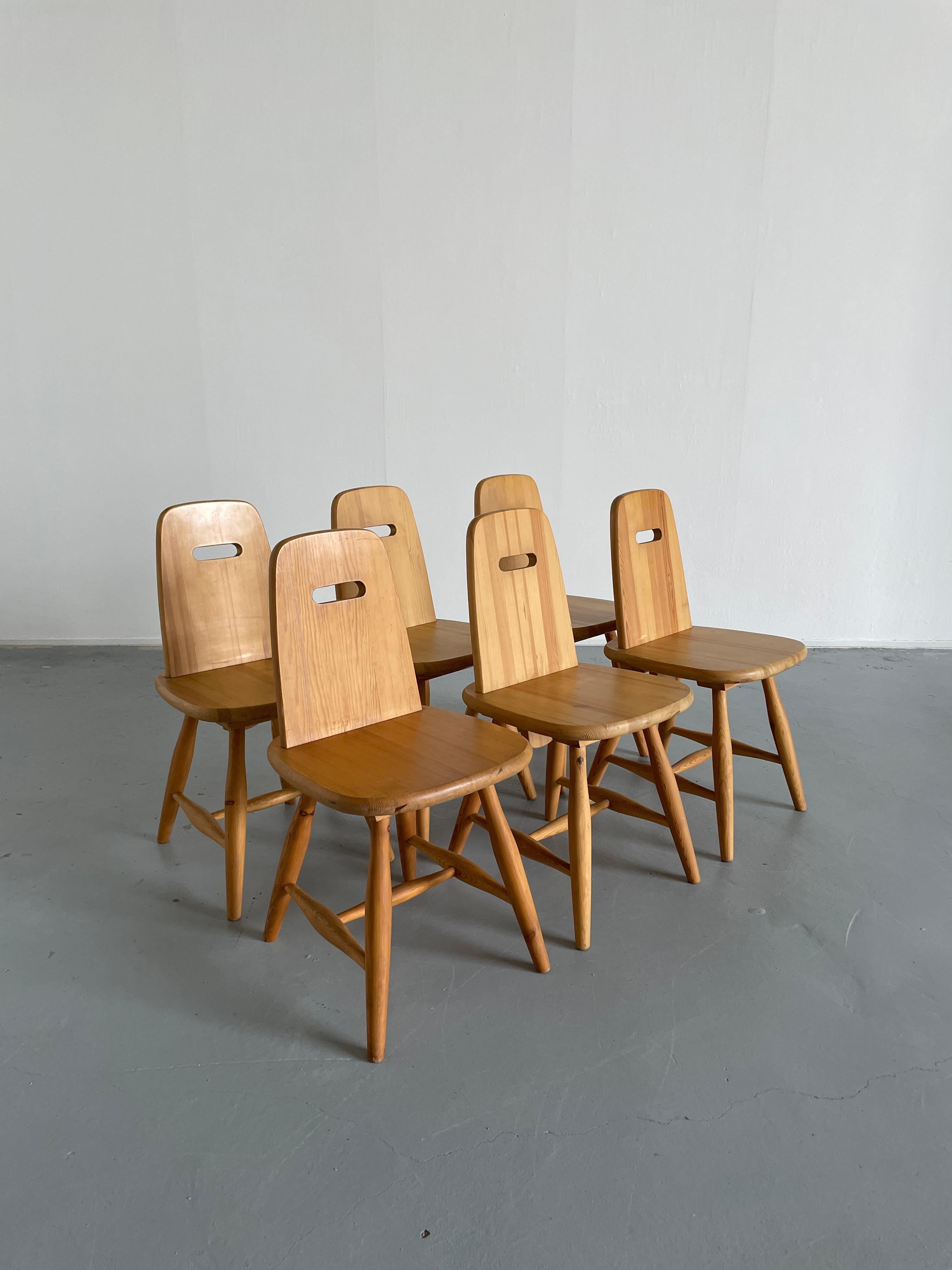 Mid-20th Century Set of 6 Eero Aarnio 'Pirtti' Wooden Dining Chairs in Solid Pine for Laukaan Puu