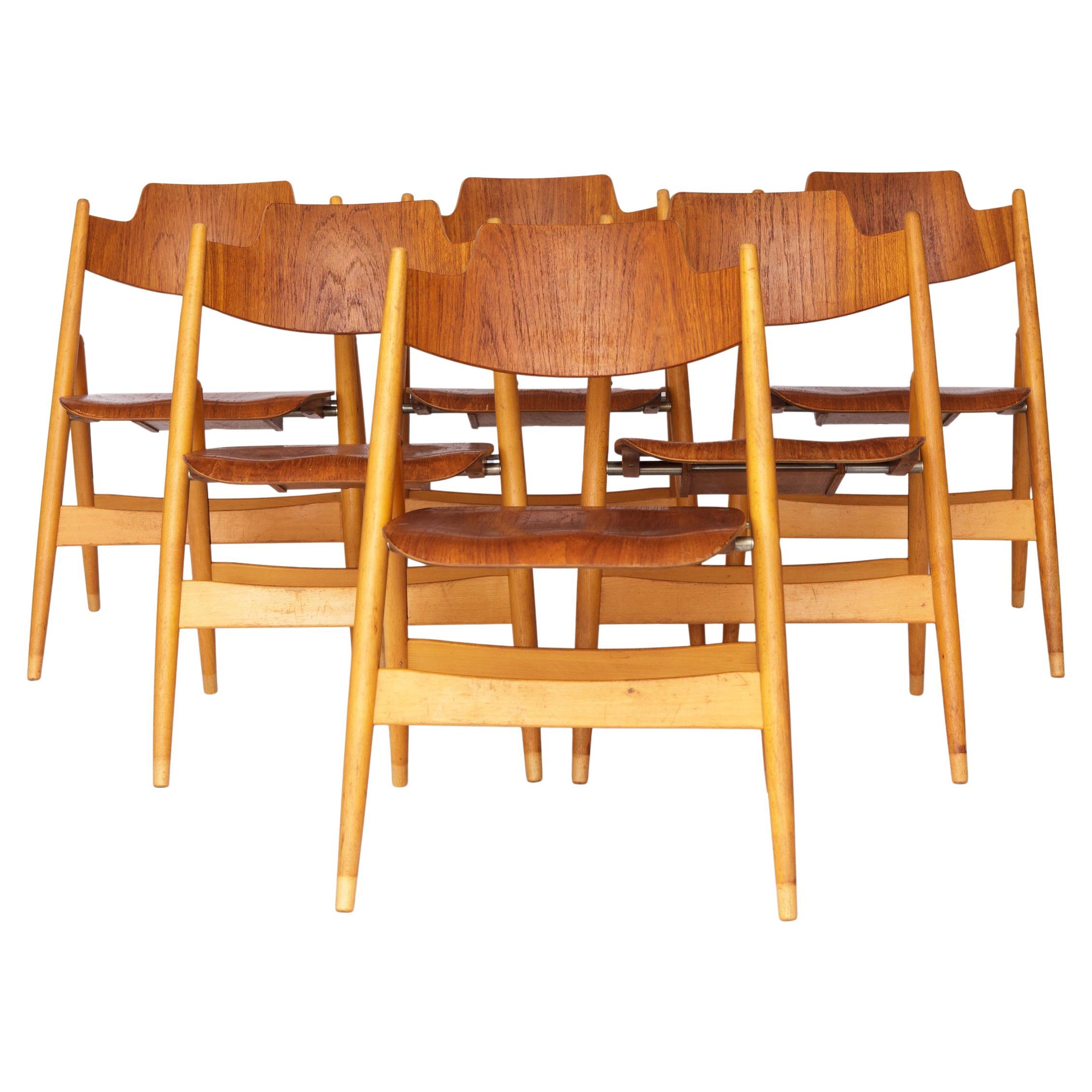 Set di 6 sedie Foldes Egon Eiermann SE18 - Wilde + Spieth, 1950, Teak e Beeche