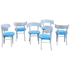 Set of 6 Electric Blue & Grey 1930s W1 Chairs by Werner West & Wilhelm Schauman