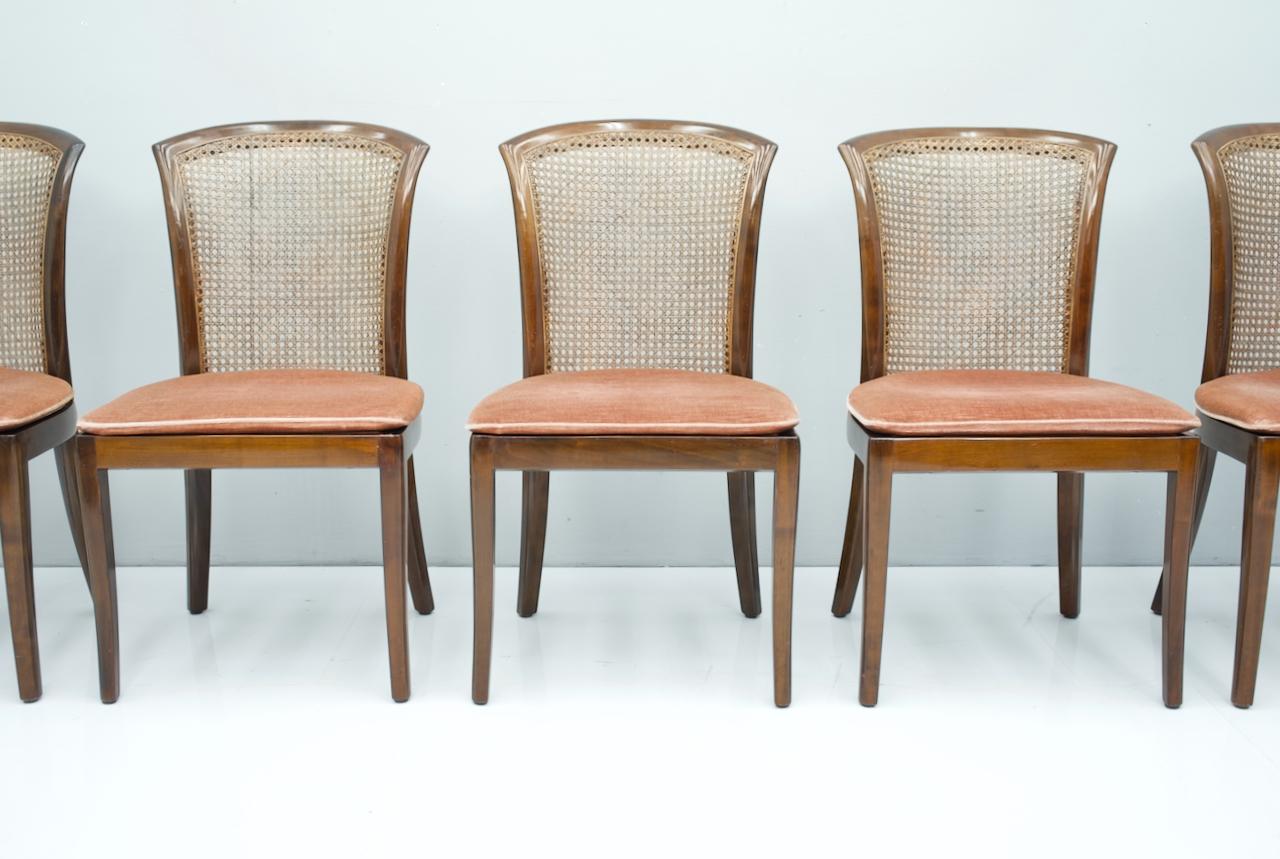 Mid-Century Modern Set of 6 Elegant Chairs in Mahogany and Cane WK, Germany, 1970s For Sale