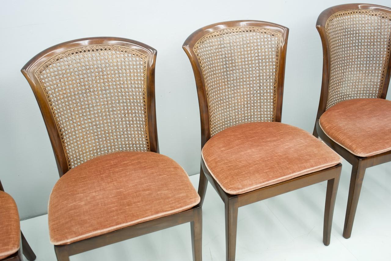 Fabric Set of 6 Elegant Chairs in Mahogany and Cane WK, Germany, 1970s For Sale