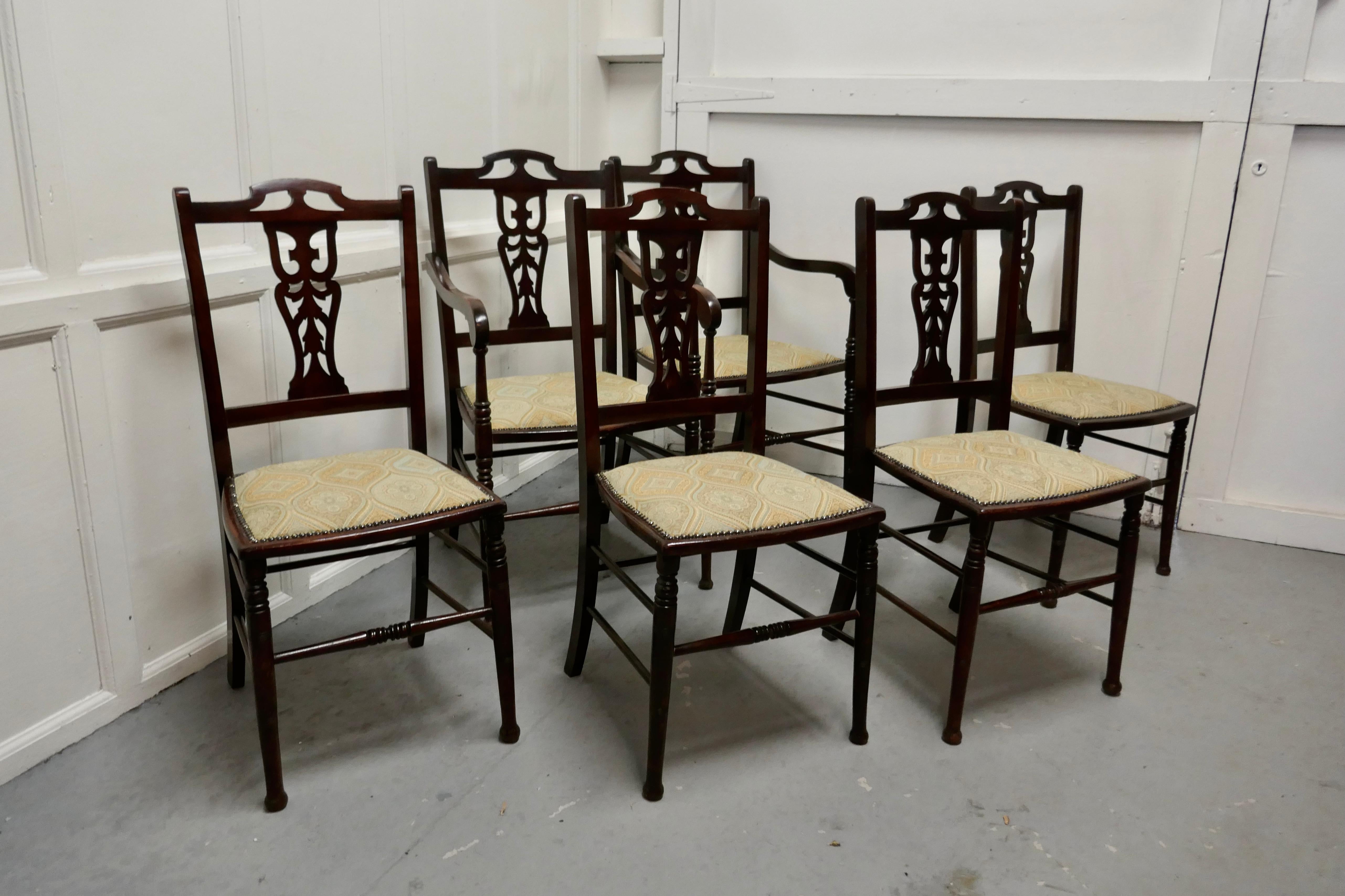 Set of 6 Elegant Edwardian Upholstered Dining Chairs In Good Condition In Chillerton, Isle of Wight