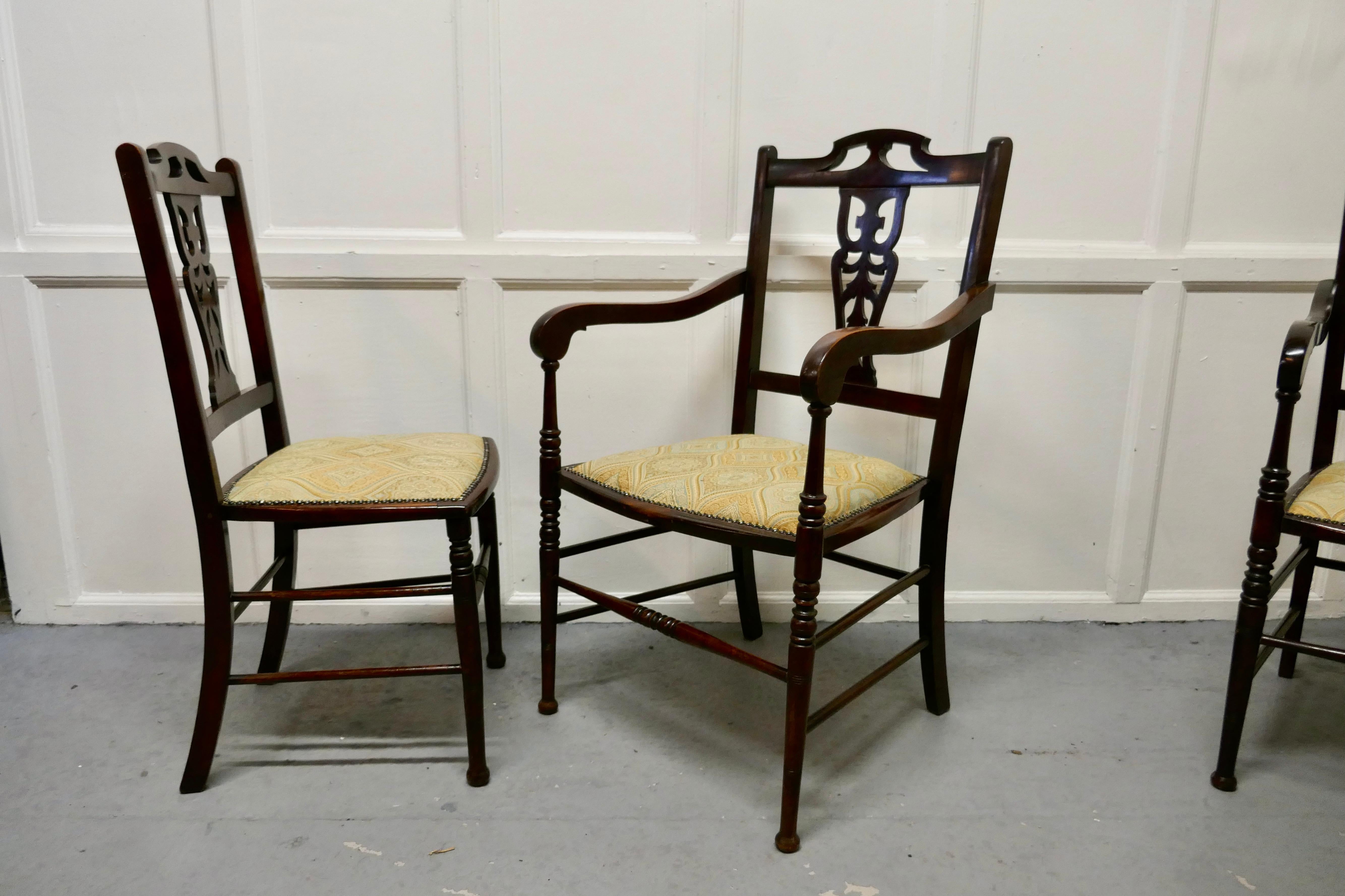 20th Century Set of 6 Elegant Edwardian Upholstered Dining Chairs