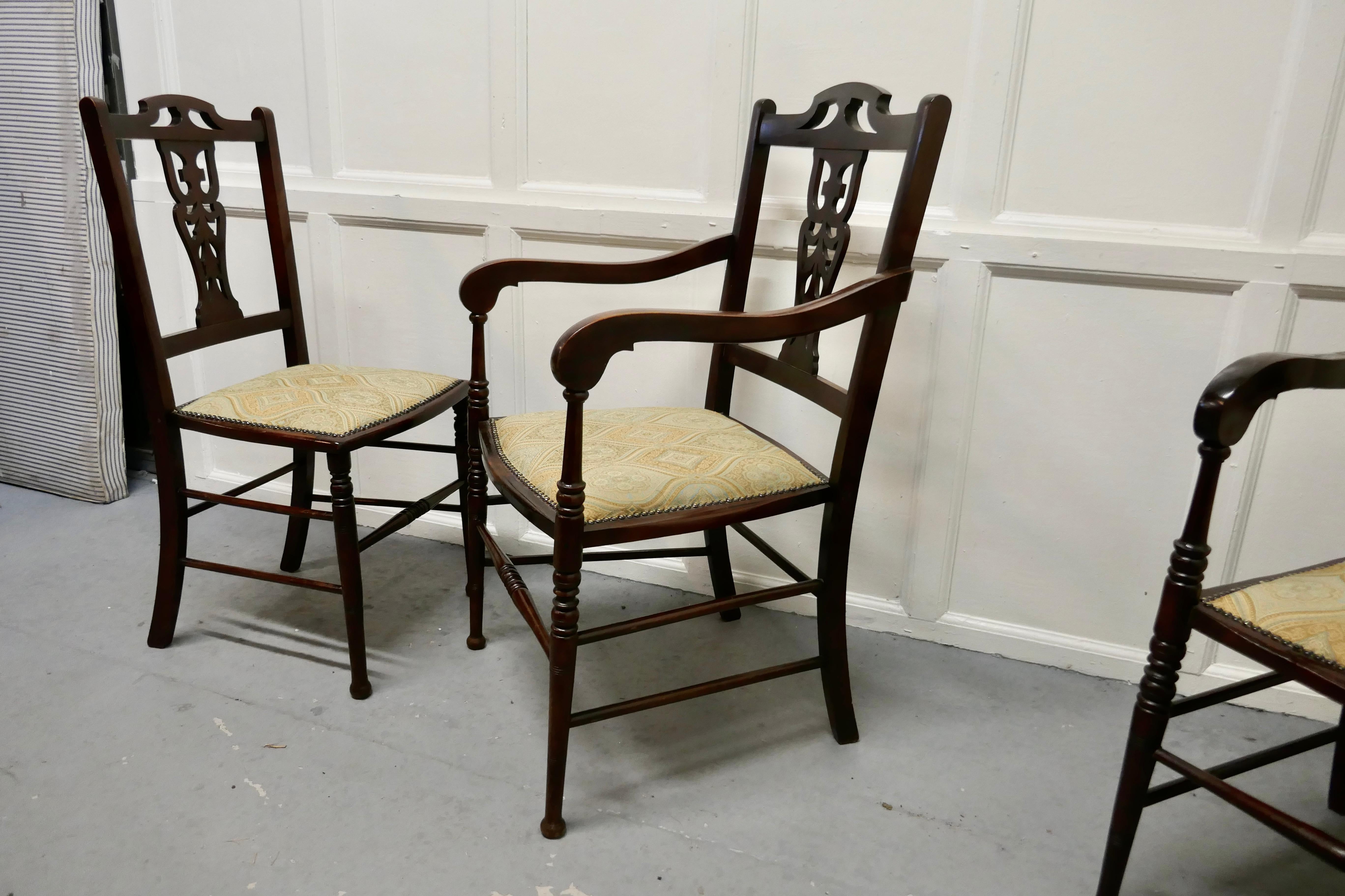 Beech Set of 6 Elegant Edwardian Upholstered Dining Chairs