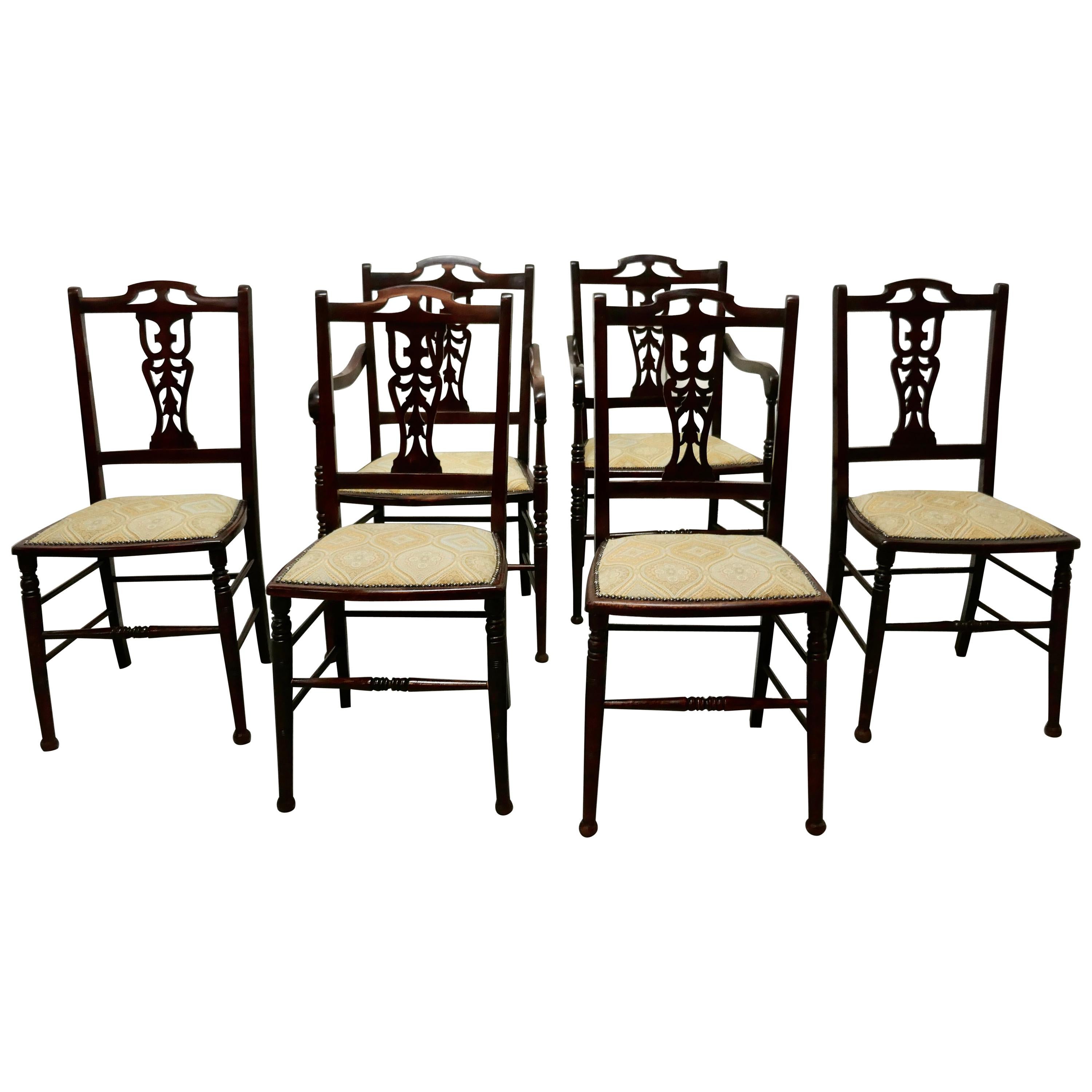 Set of 6 Elegant Edwardian Upholstered Dining Chairs