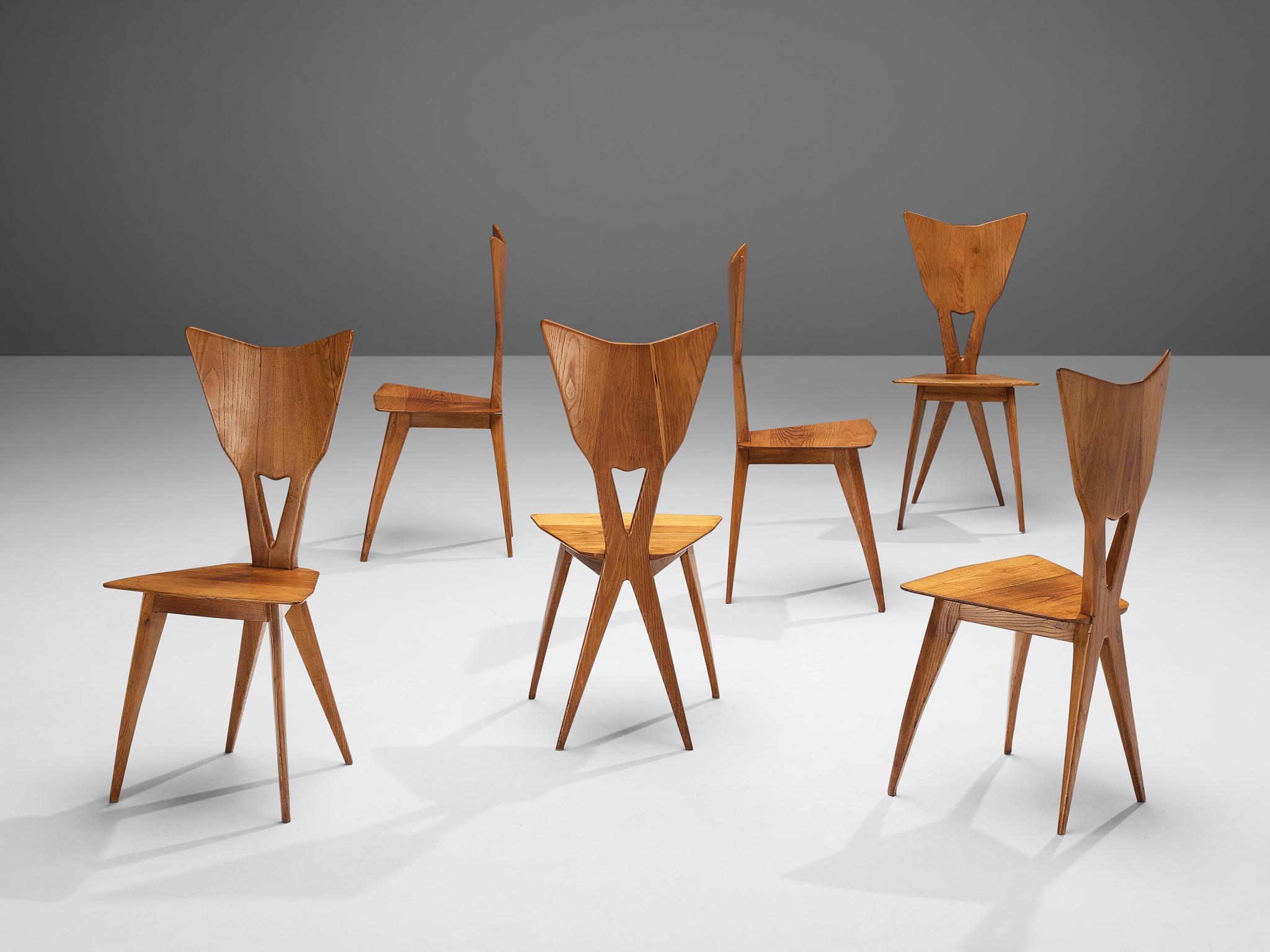 Set of Six Elegant Italian Chairs in Stained Ash 6