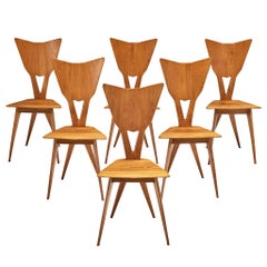 Set of Six Elegant Italian Chairs in Stained Ash