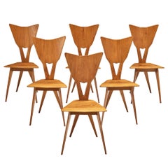Set of Six Elegant Italian Chairs in Stained Ash