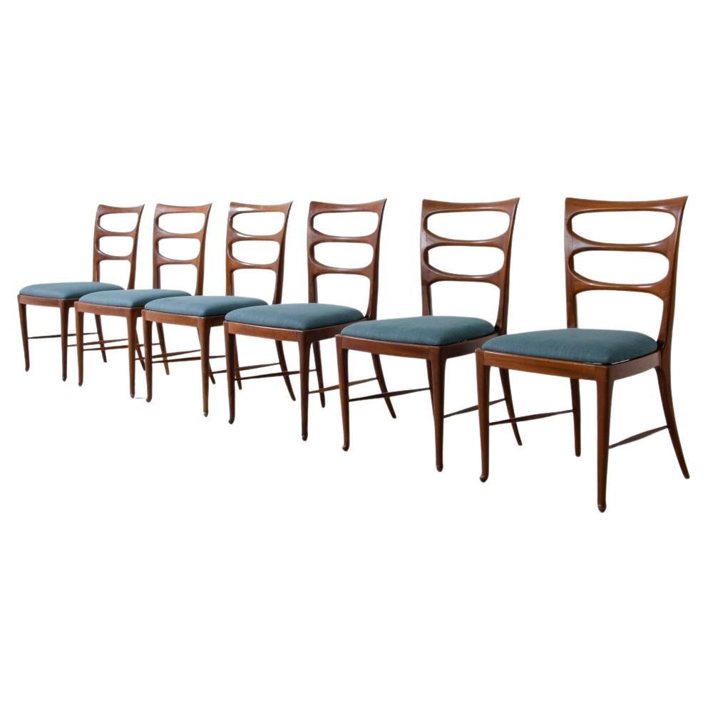 Set of 6 elegant walnut dining chairs by Paolo Buffa