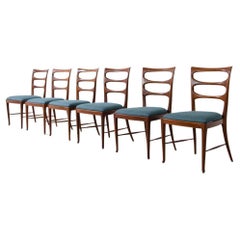 Set of 6 elegant walnut dining chairs by Paolo Buffa