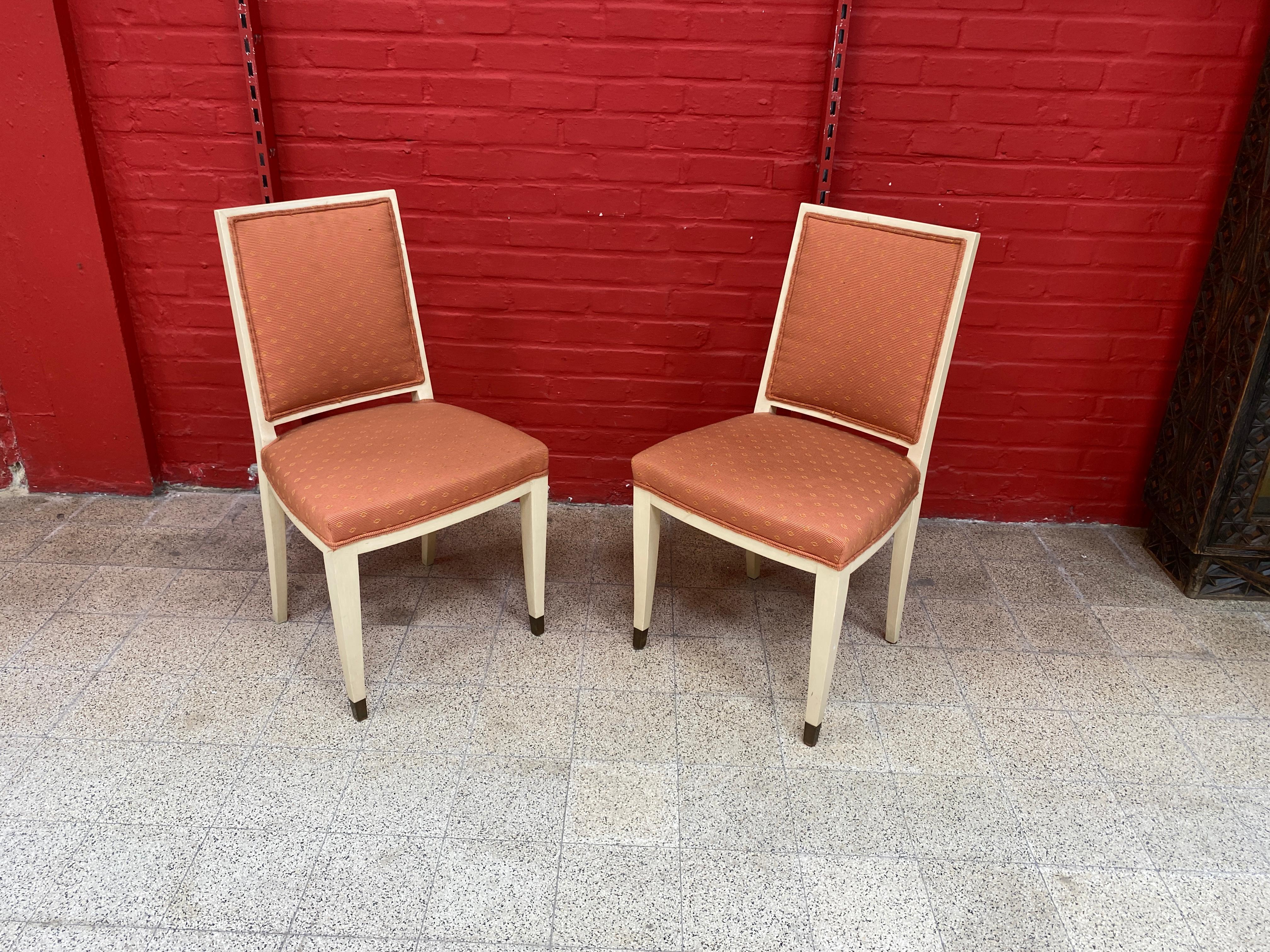 Set of 6 elegants French Art Deco chairs
lacquered wood, fabric to redo 
   