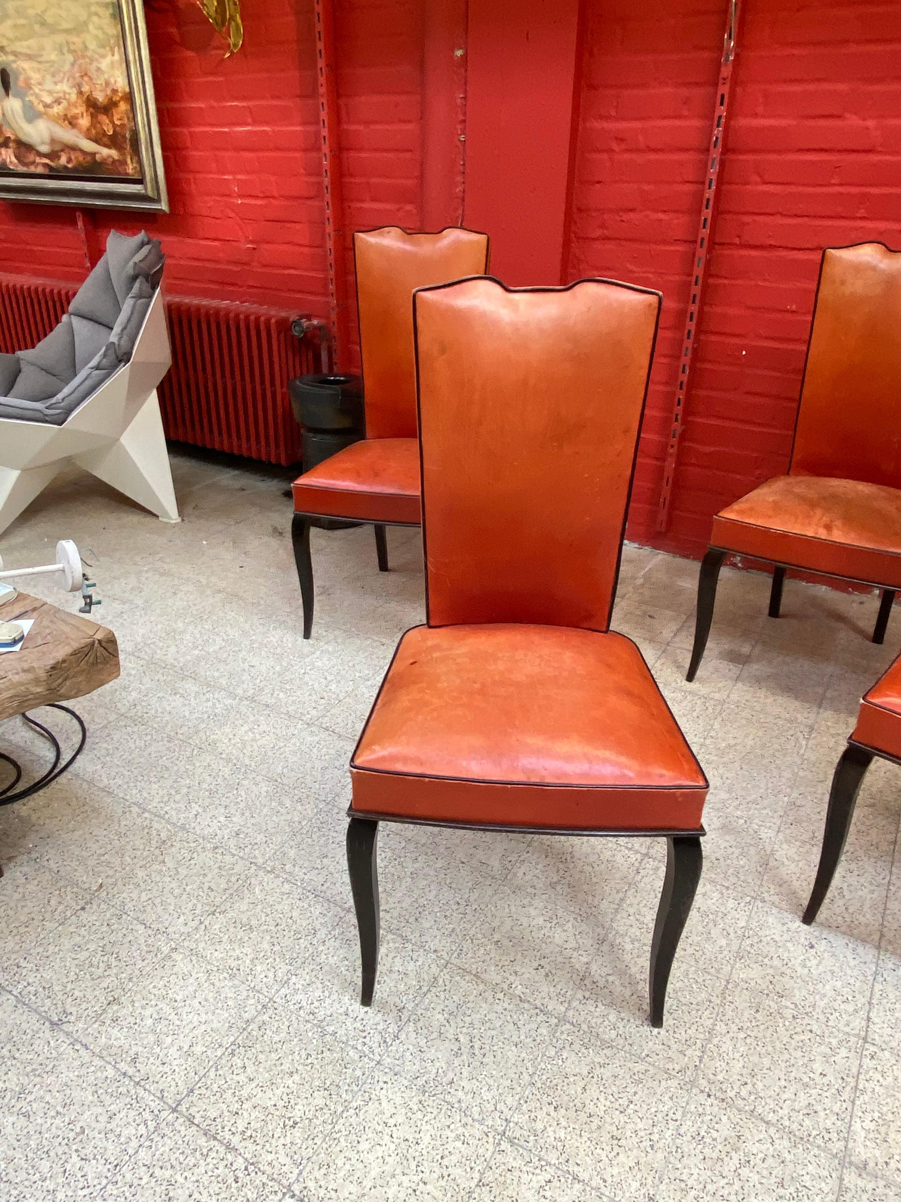 6er Set Elegance französische Art Deco Stühle (Leder) im Angebot