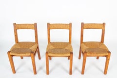 Set di 6 sedie in olmo e paglia intrecciata di Charles Flandre, Francia, anni ’50–’60