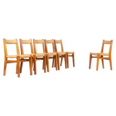 Set di 6 sedie in olmo e paglia intrecciata di Charles Flandre, Francia, anni ’50–’60