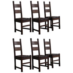Antique Set of 6 Elm Arts and Crafts Dining Chairs