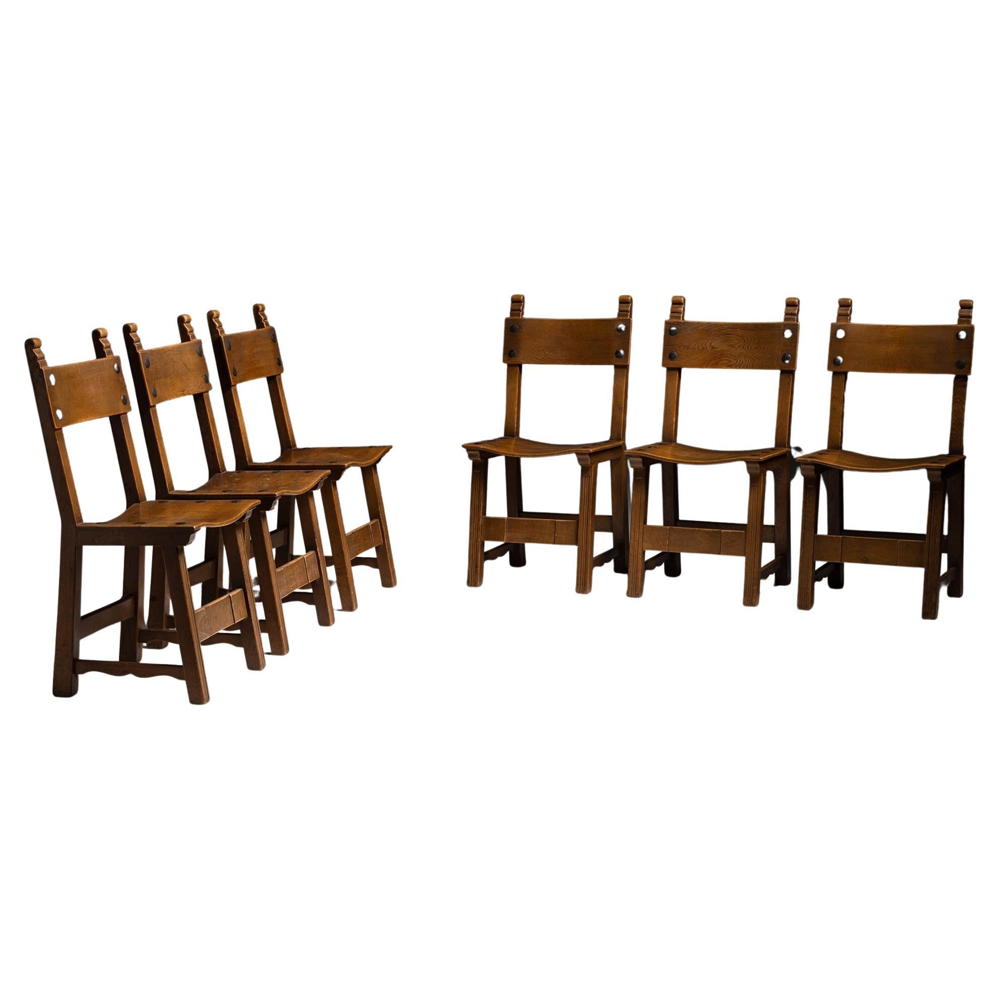 Set of '6' Elm Dining Chairs, France, circa 1960