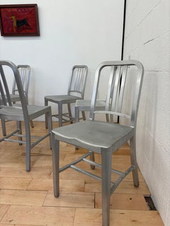 6er-Set Emeco 1006 Navy Stühle - gebürstetes Aluminium