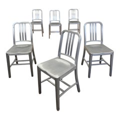 Set of 6 Emeco 1006 Navy Chairs — Brushed Aluminum Finish