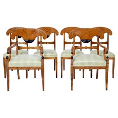 Antique Set of 6 Empire Revival Birch Dining Chairs