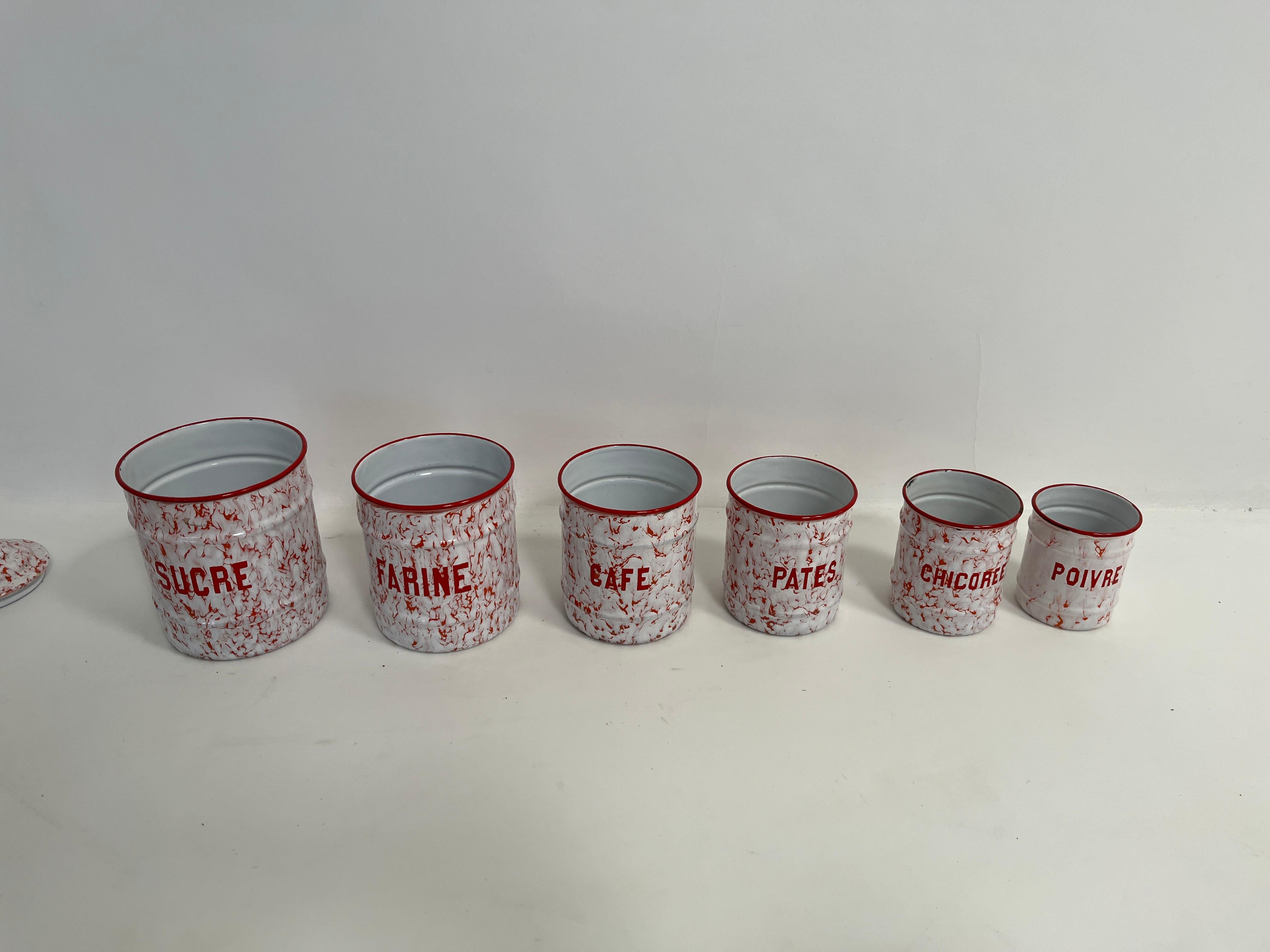 Mid-Century moderno Set di 6 barattoli francesi smaltati in vendita