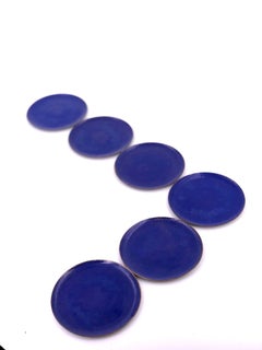Set of 6 Enameled on Copper Navy Blue Coasters Midcentury California Design