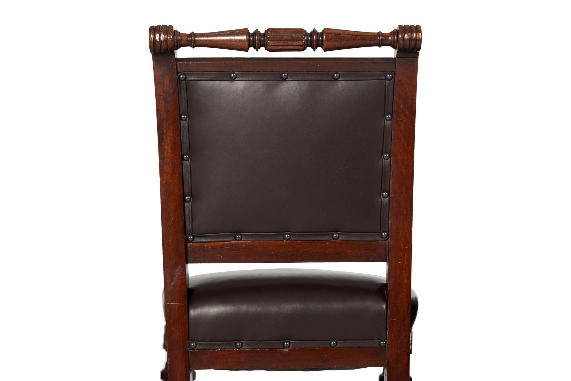 Set of 6 English Antique Mahogany and Leather Dining Chairs, 19th Century For Sale 8