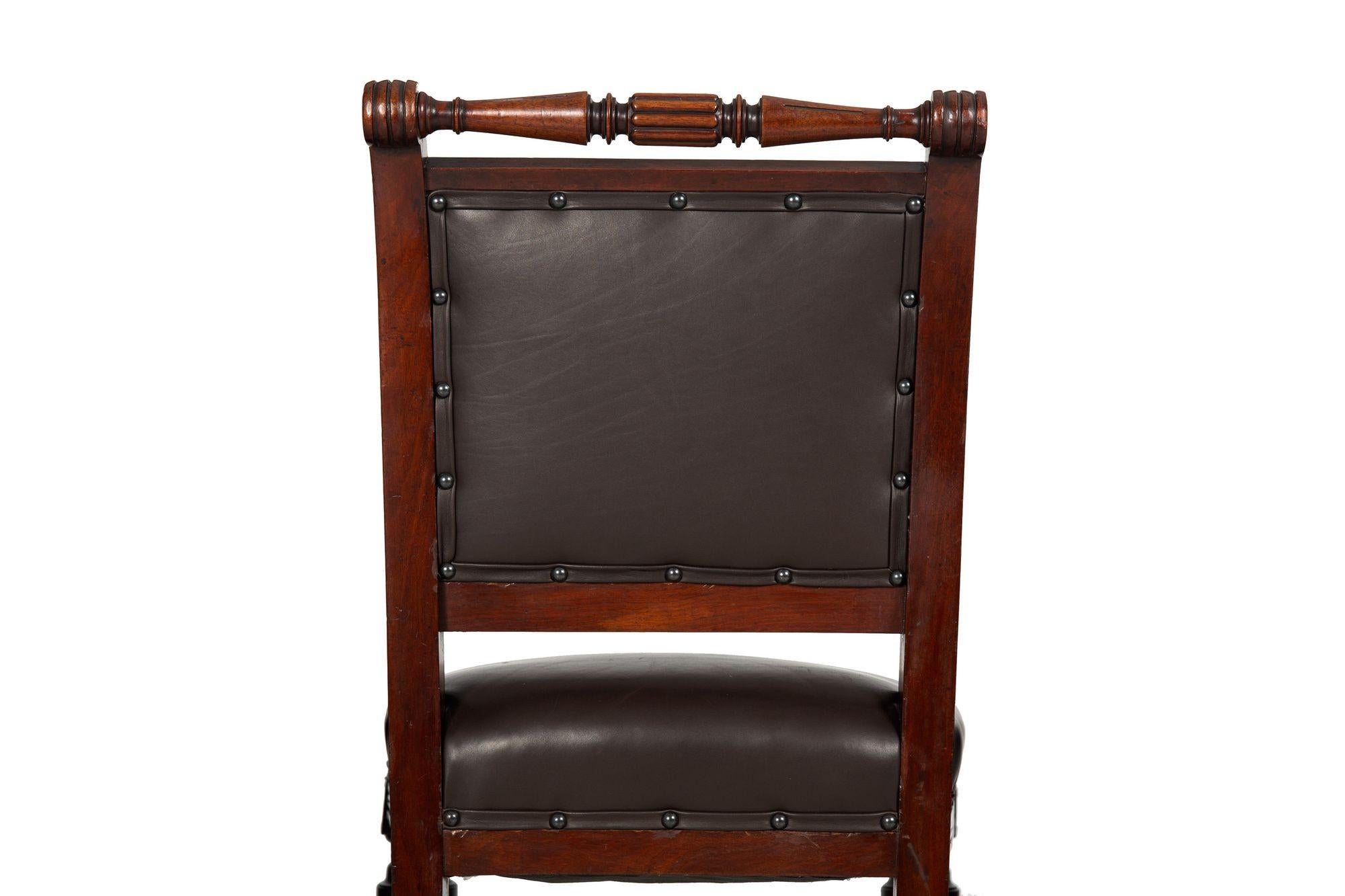 Set of 6 English Antique Mahogany and Leather Dining Chairs, 19th Century For Sale 13