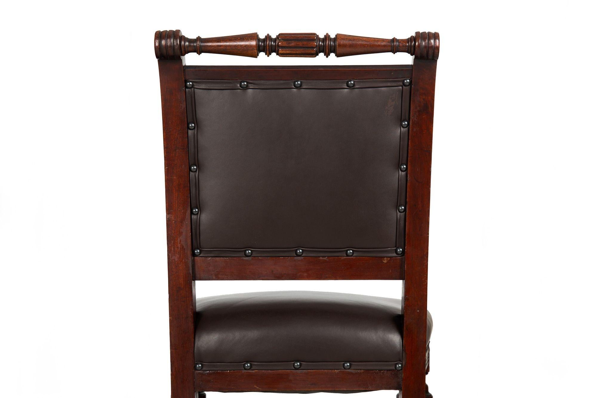 Set of 6 English Antique Mahogany and Leather Dining Chairs, 19th Century For Sale 14