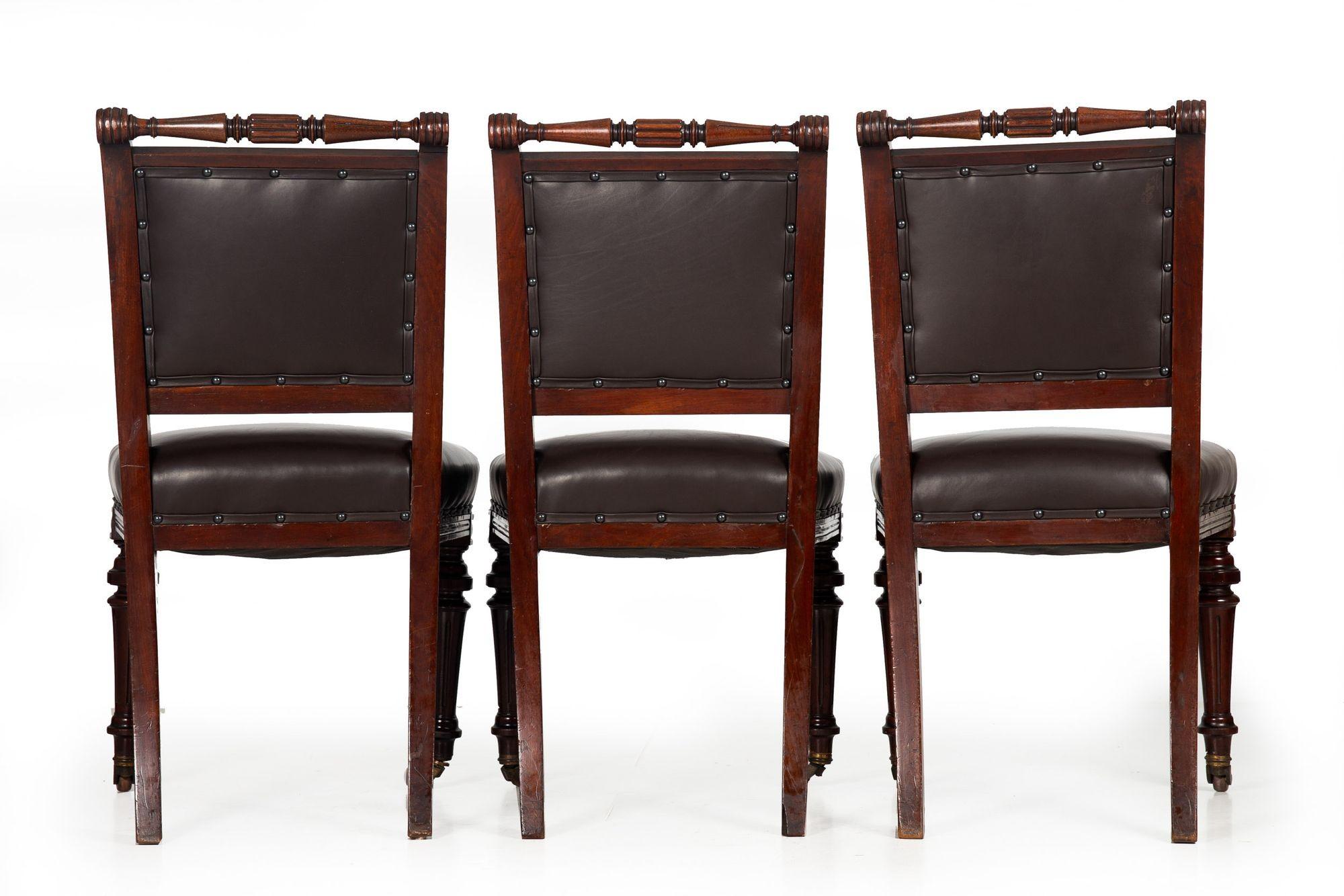Set of 6 English Antique Mahogany and Leather Dining Chairs, 19th Century In Good Condition In Shippensburg, PA