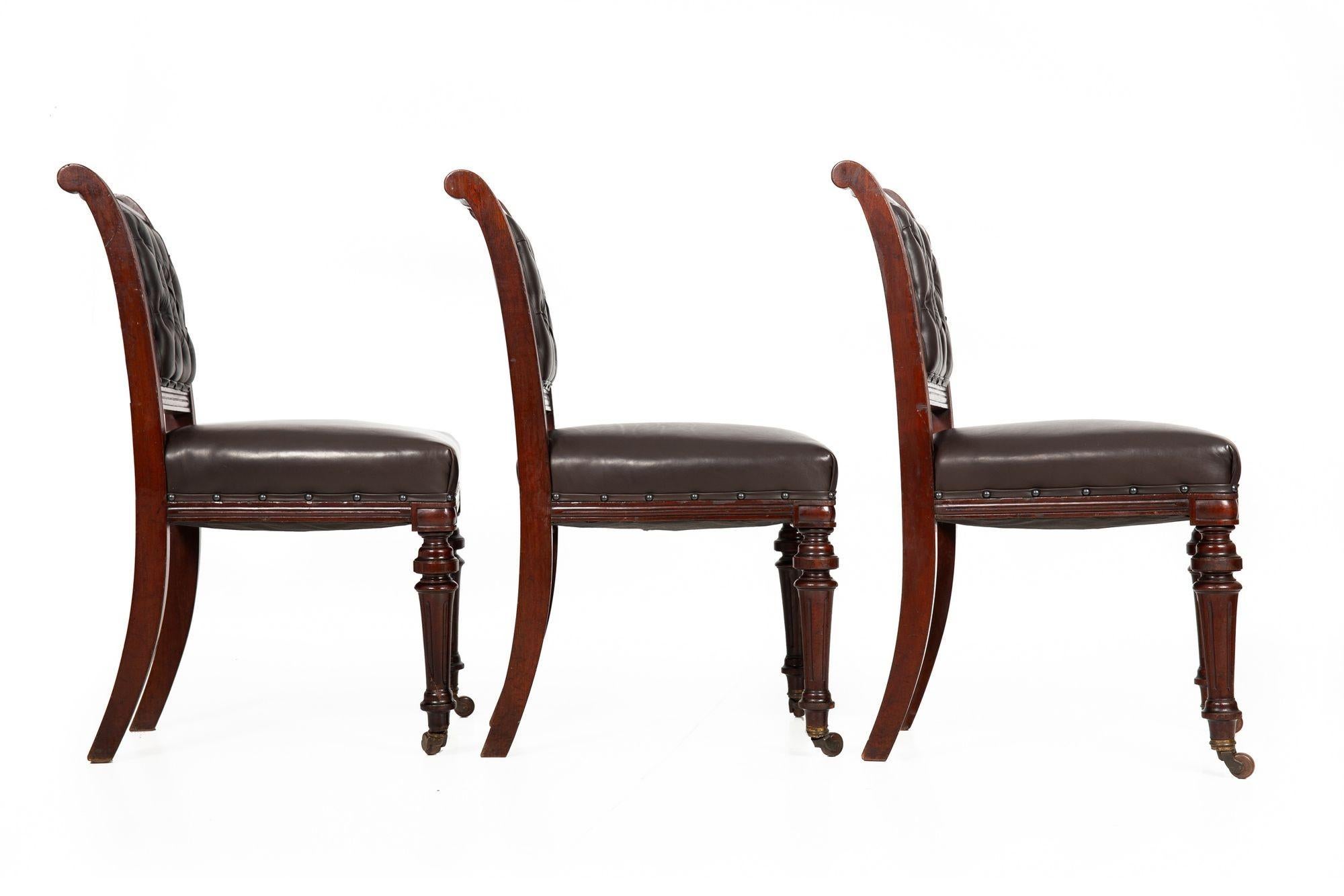 Set of 6 English Antique Mahogany and Leather Dining Chairs, 19th Century For Sale 1