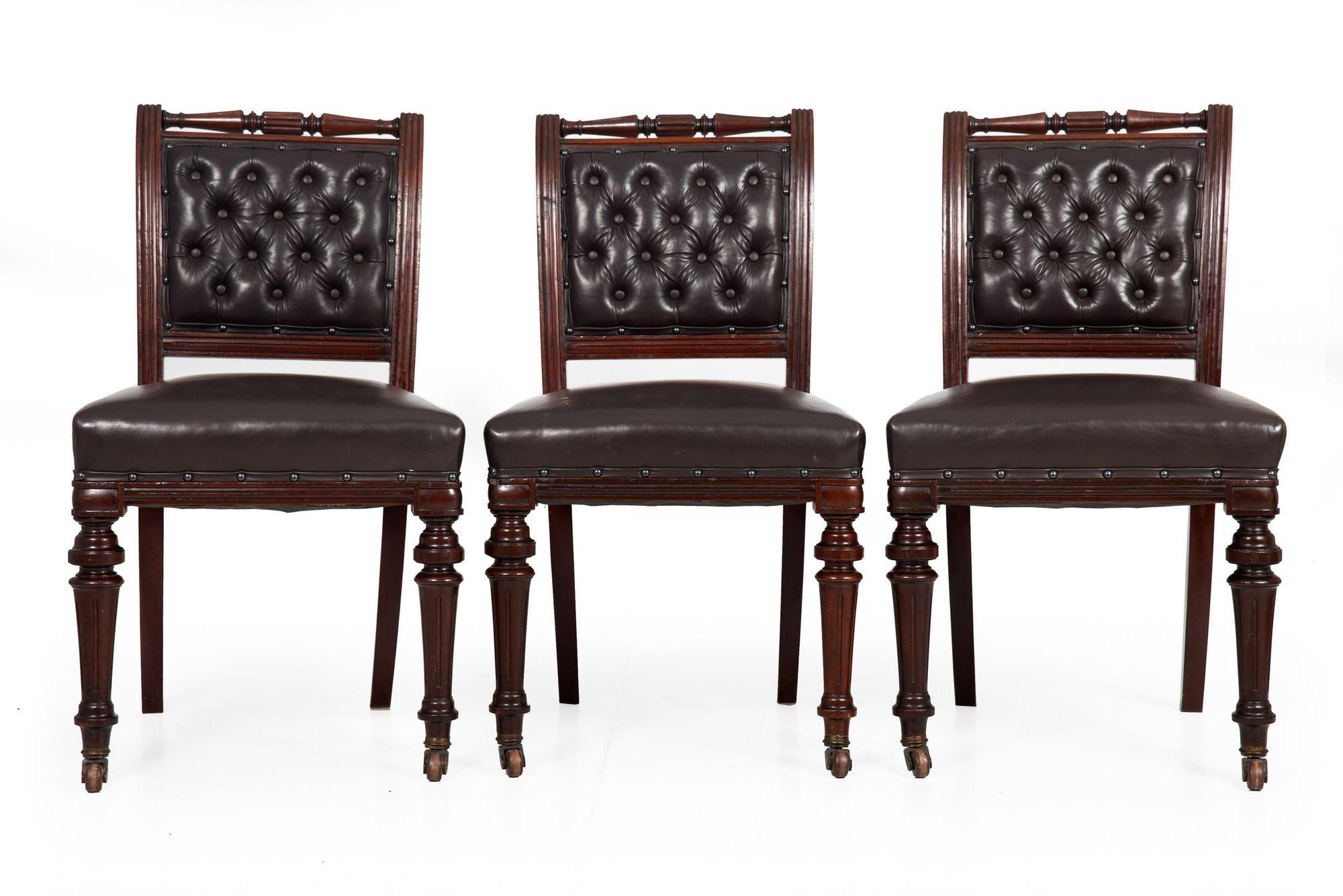 Set of 6 English Antique Mahogany and Leather Dining Chairs, 19th Century For Sale 2